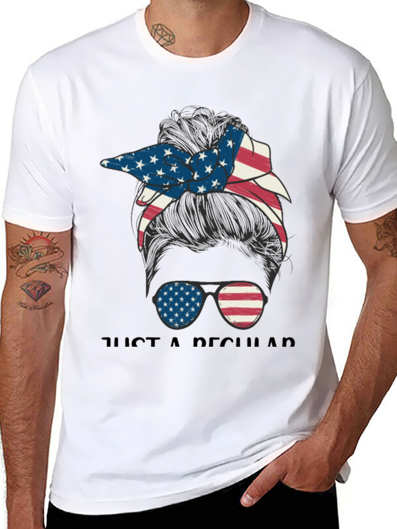 Black Patriotic Messy Bun T-Shirt view 8