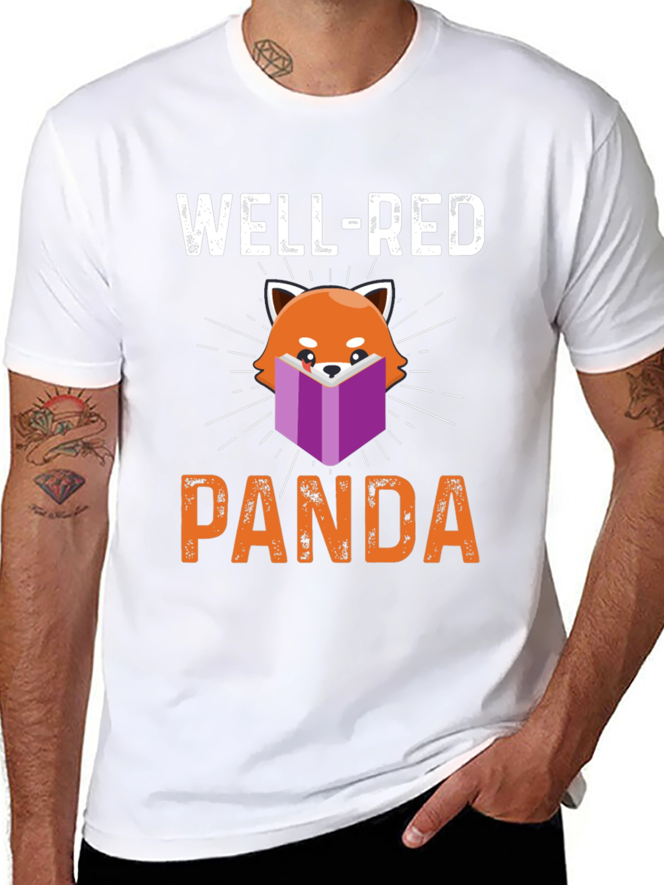 Black Well-Red Panda T-Shirt - Book Lover Tee view 8