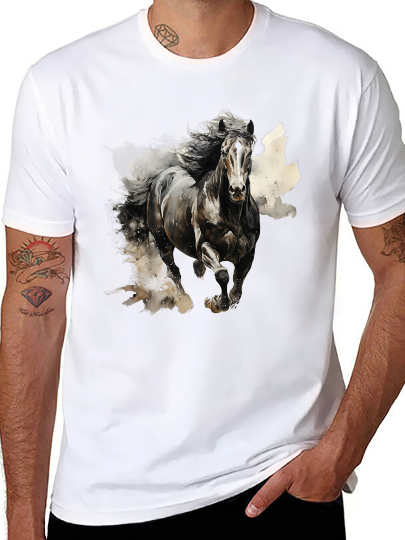 Black Majestic Horse Graphic Tee - Black Cotton Blend view 8