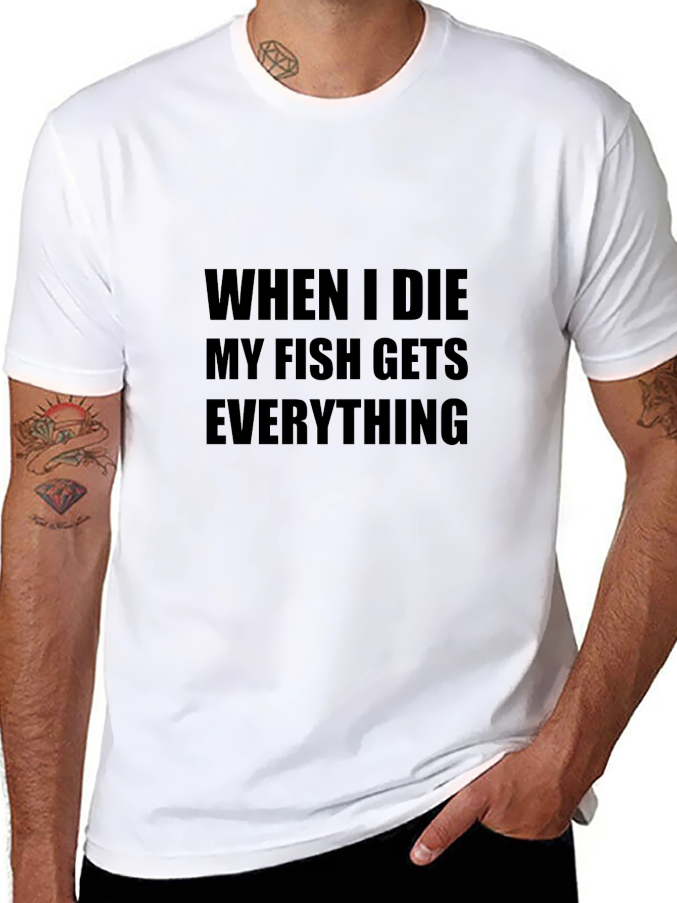 Black Funny Fish Lover T-Shirt - "When I Die My Fish Gets Everything" view 8