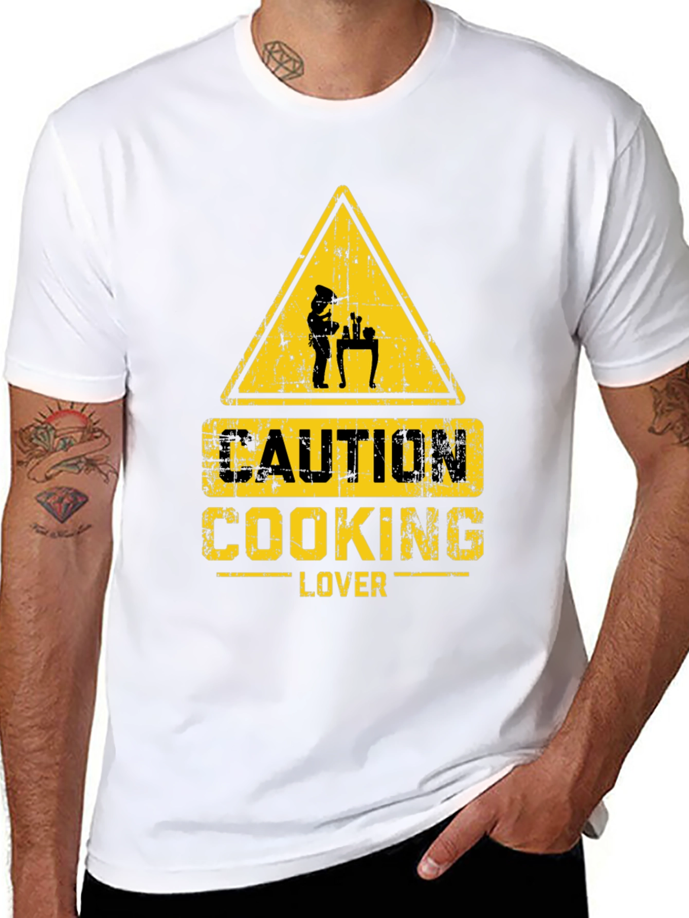Black Caution Cooking Lover T-Shirt - Black view 8