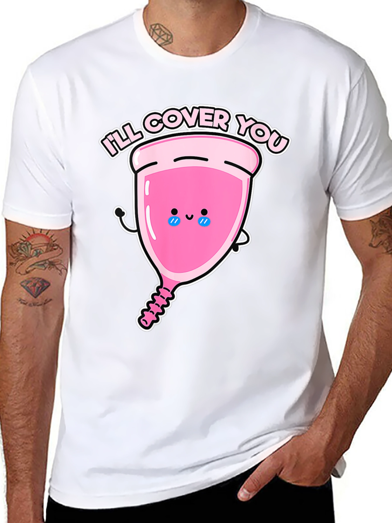Black Men's 'I'll Cover You' Menstrual Cup Graphic Tee view 8