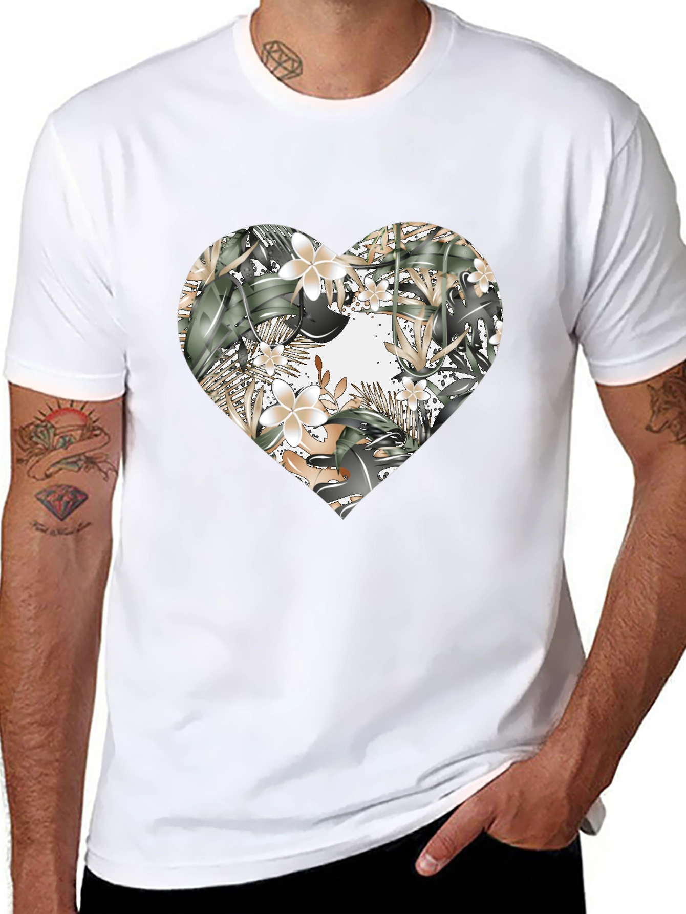 Black Floral Heart Graphic Tee - Stylish Black T-Shirt view 8