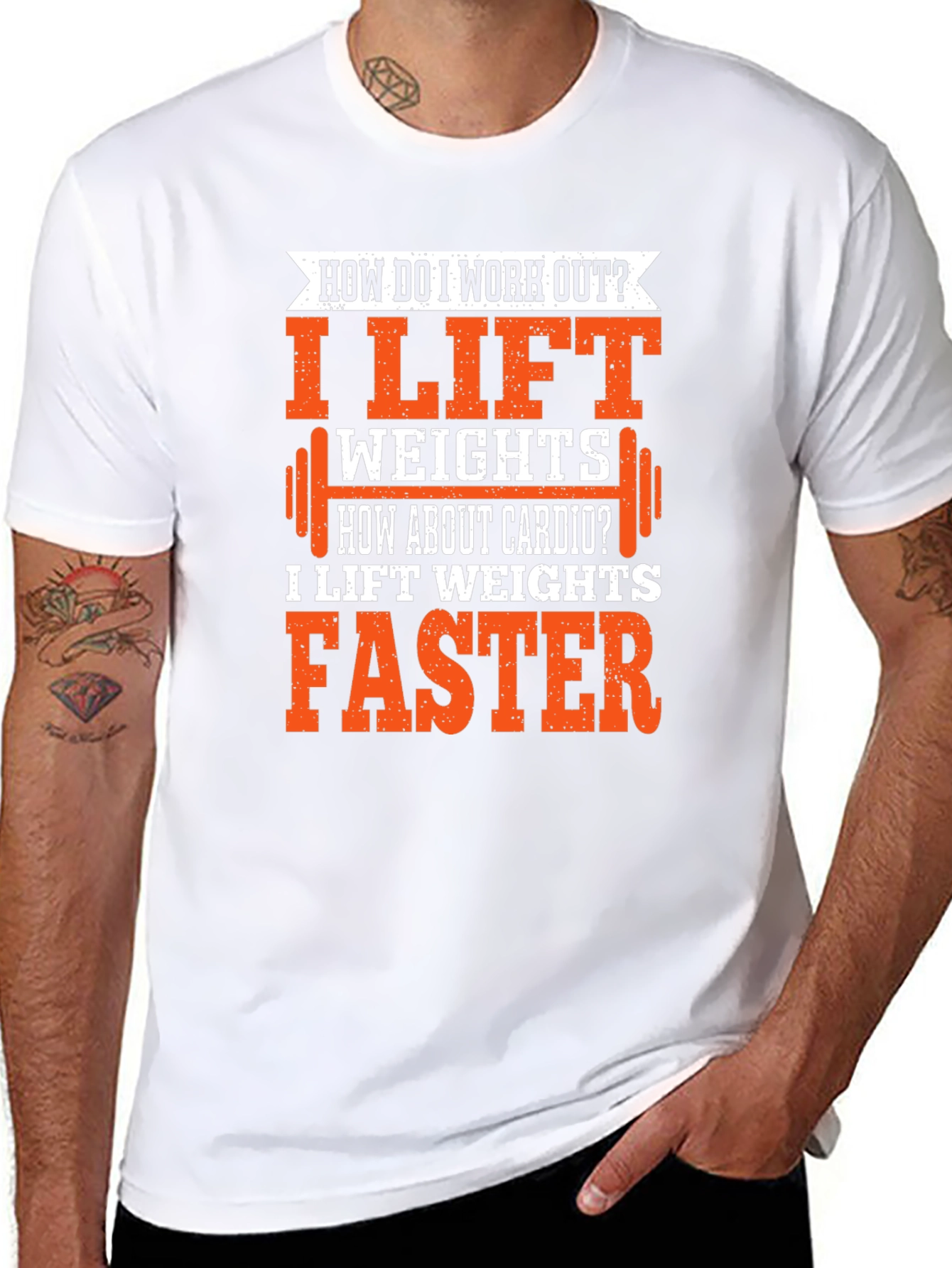 Black Funny Gym Workout T-Shirt - I Lift Weights Faster Cardio Tee view 8