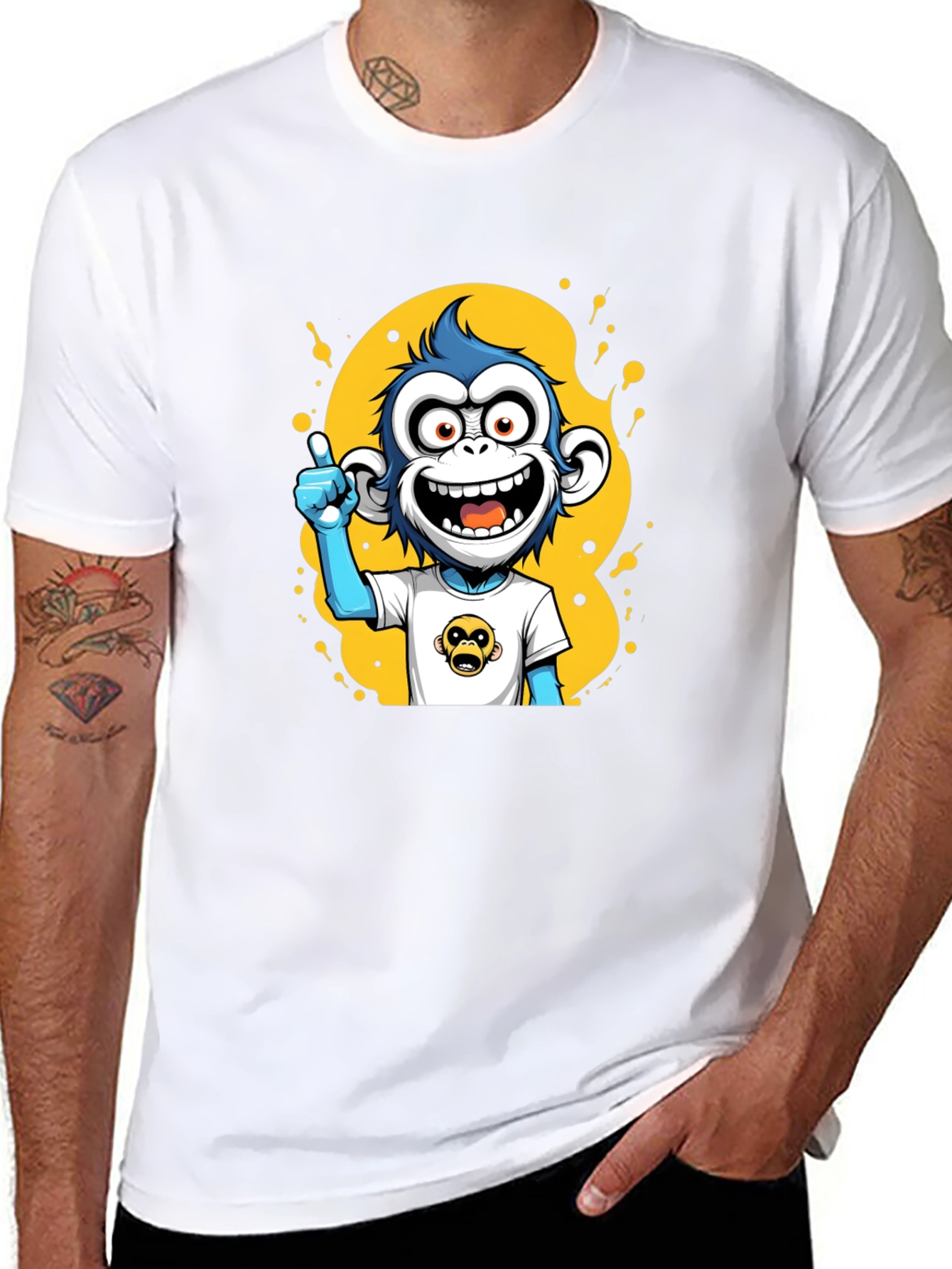Black Cartoon Monkey Graphic Black T-Shirt view 8