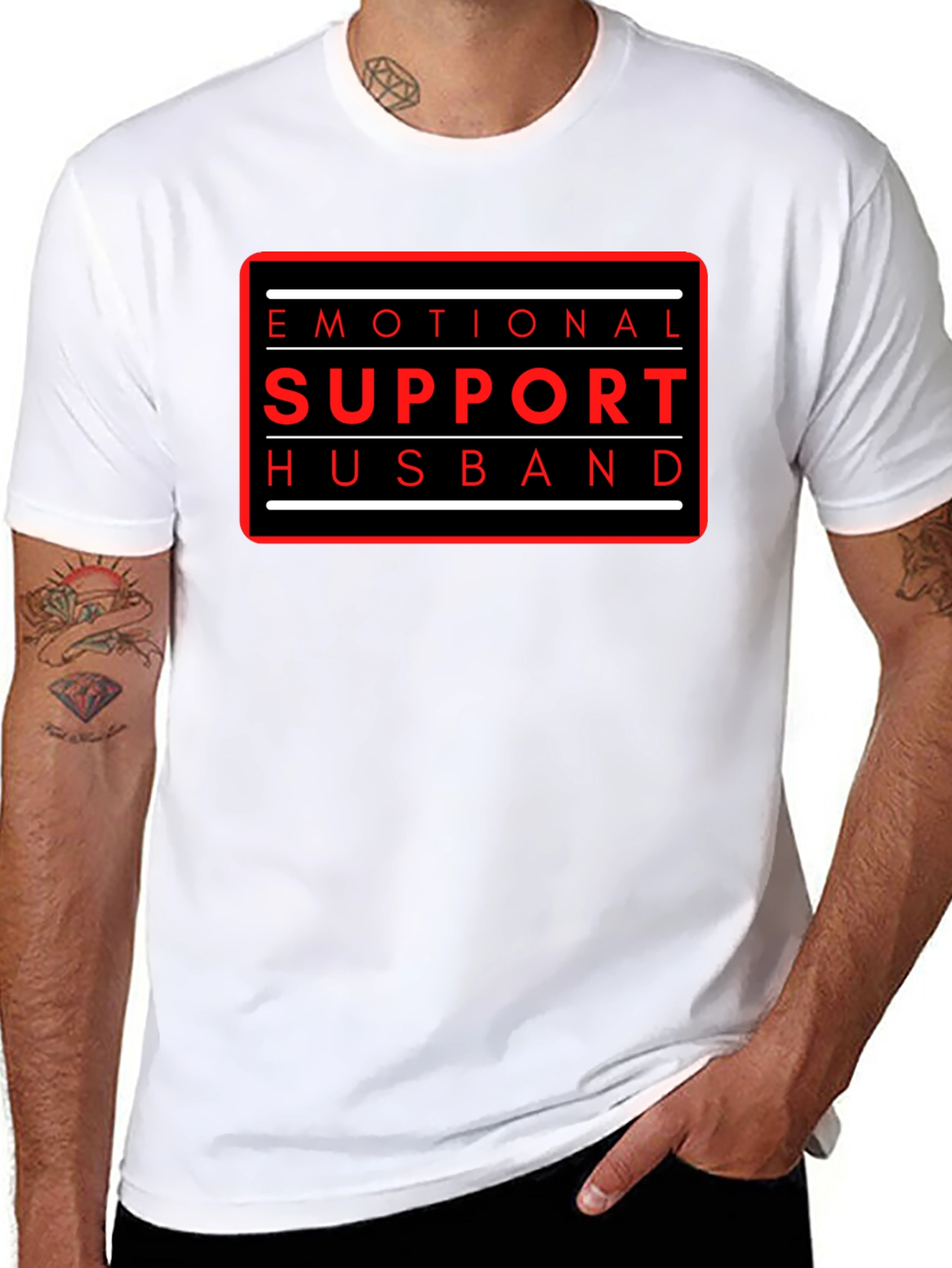 Black Emotional Support Husband Graphic Tee view 8