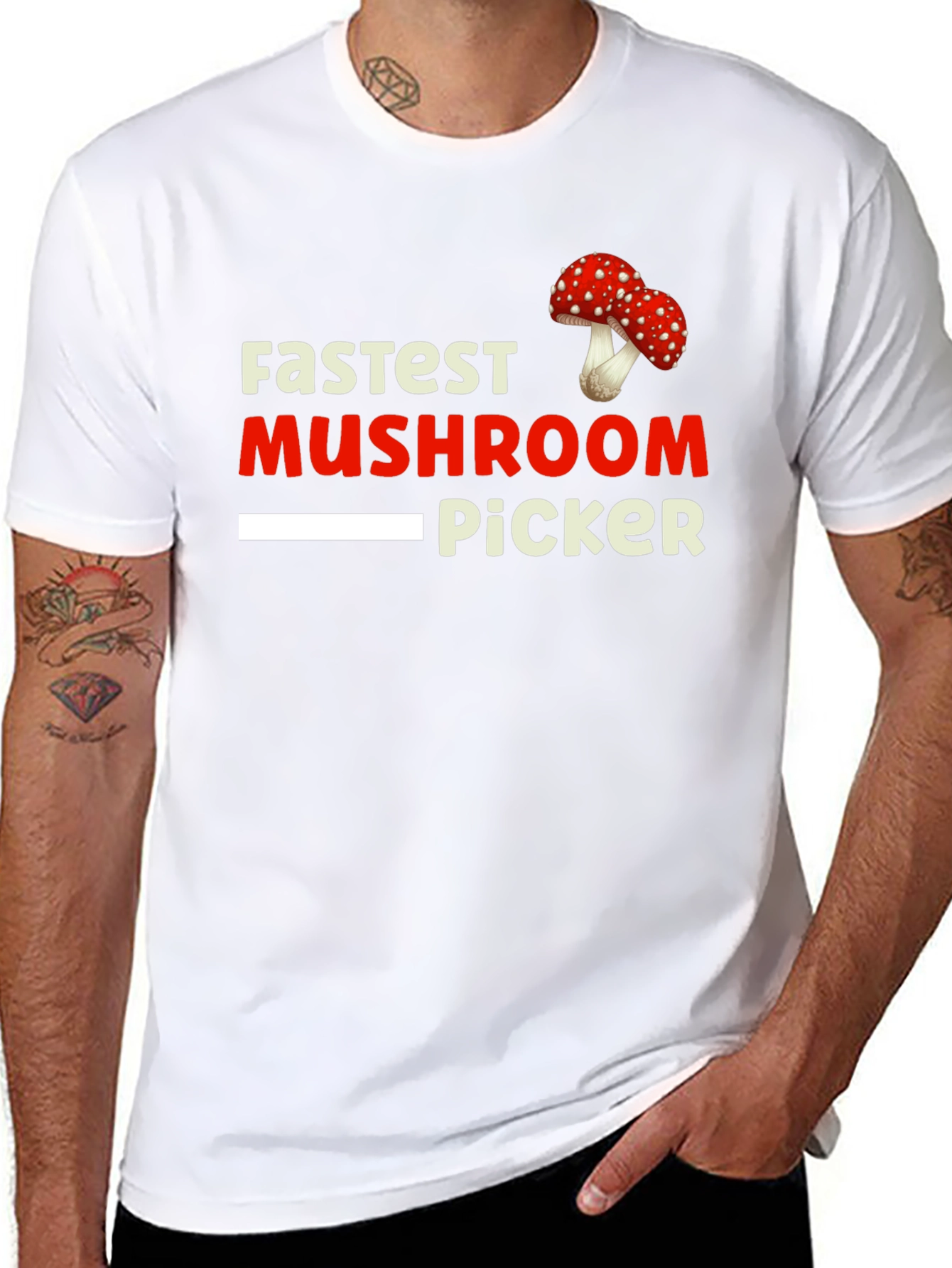 Black Fastest Mushroom Picker Graphic Tee view 8