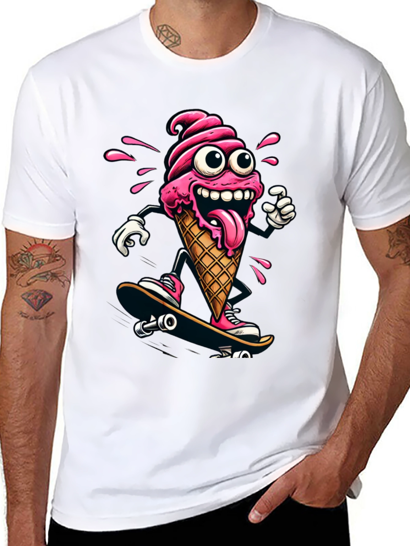 Black Skateboarding Ice Cream T-Shirt - Funny Cartoon Tee view 8