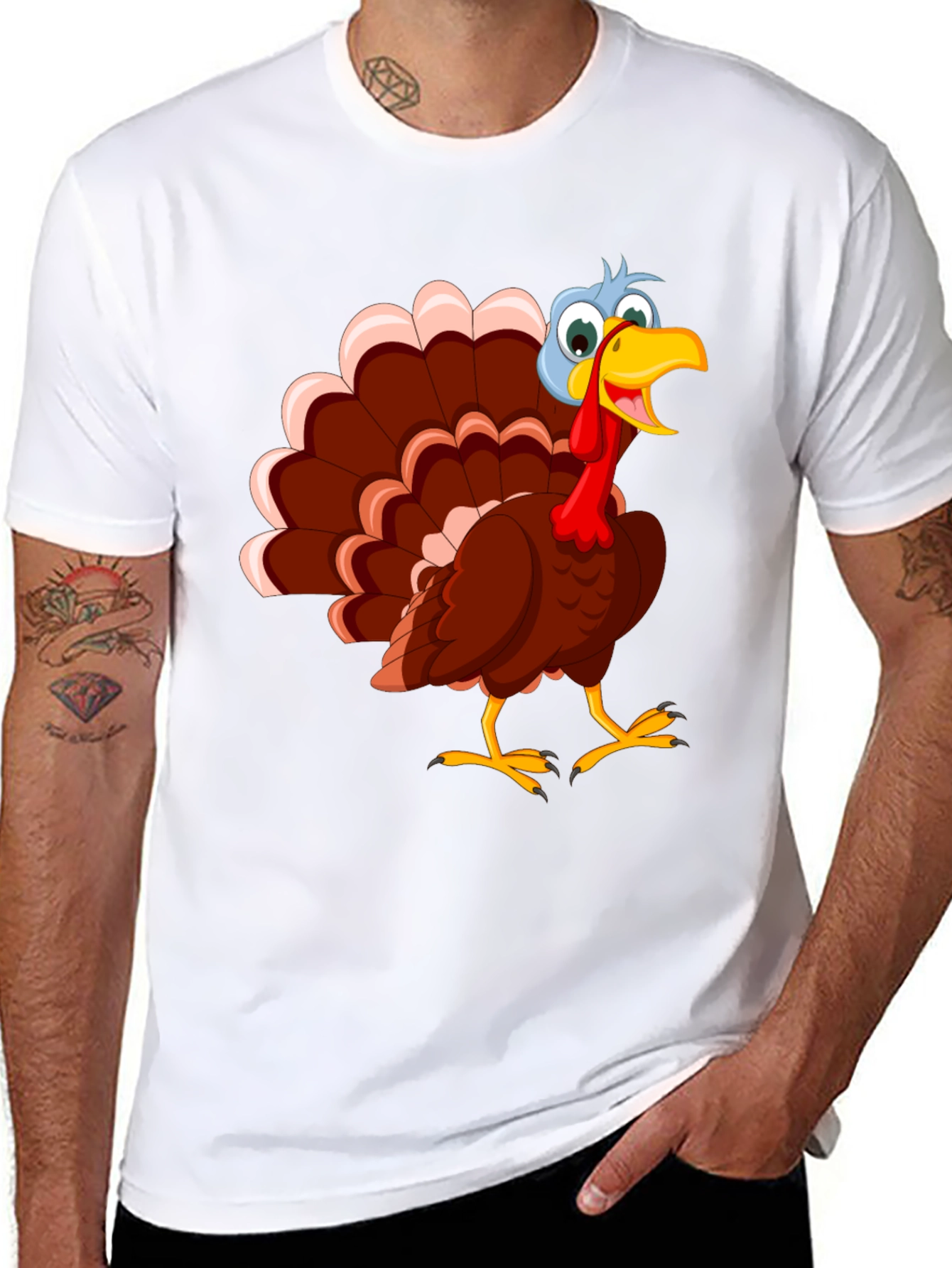 Black Thanksgiving Turkey Graphic Tee - Unisex Black T-Shirt view 8