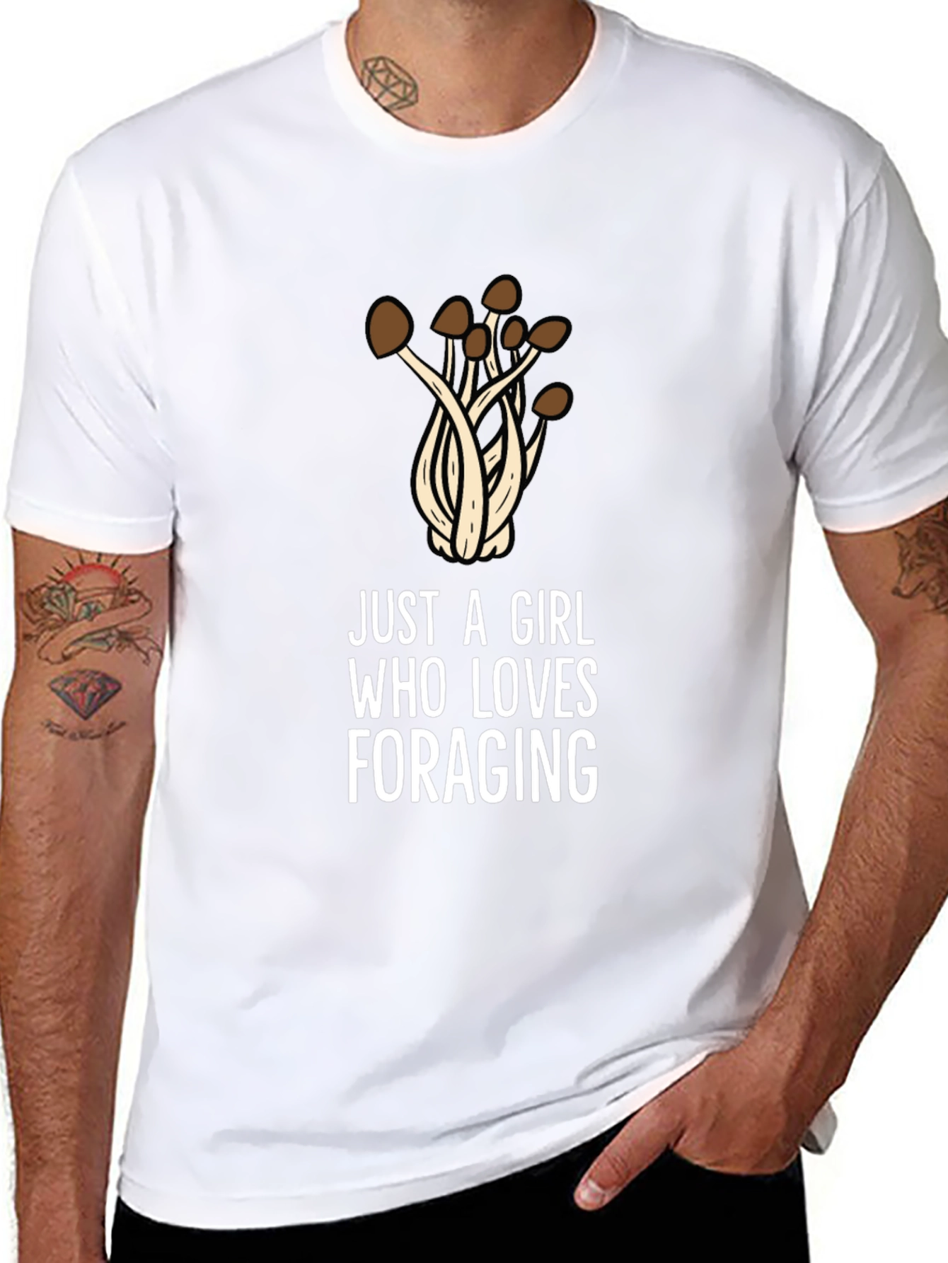 Black Just a Girl Who Loves Foraging T-Shirt - Mushroom Design view 8