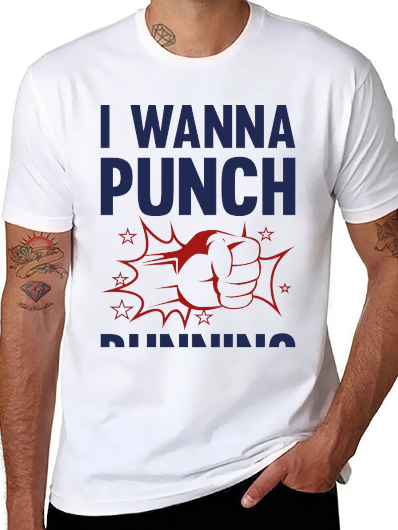 Black I Wanna Punch Running Funny Graphic T-Shirt view 8