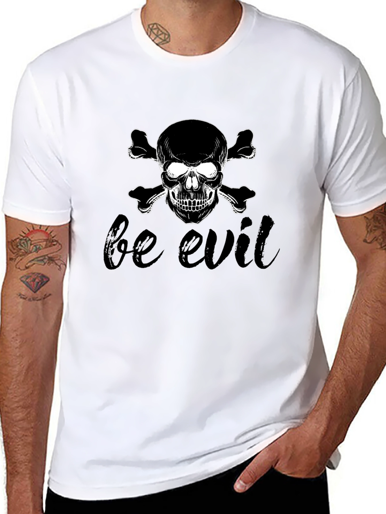 Black Be Evil Skull & Crossbones Graphic Tee view 8