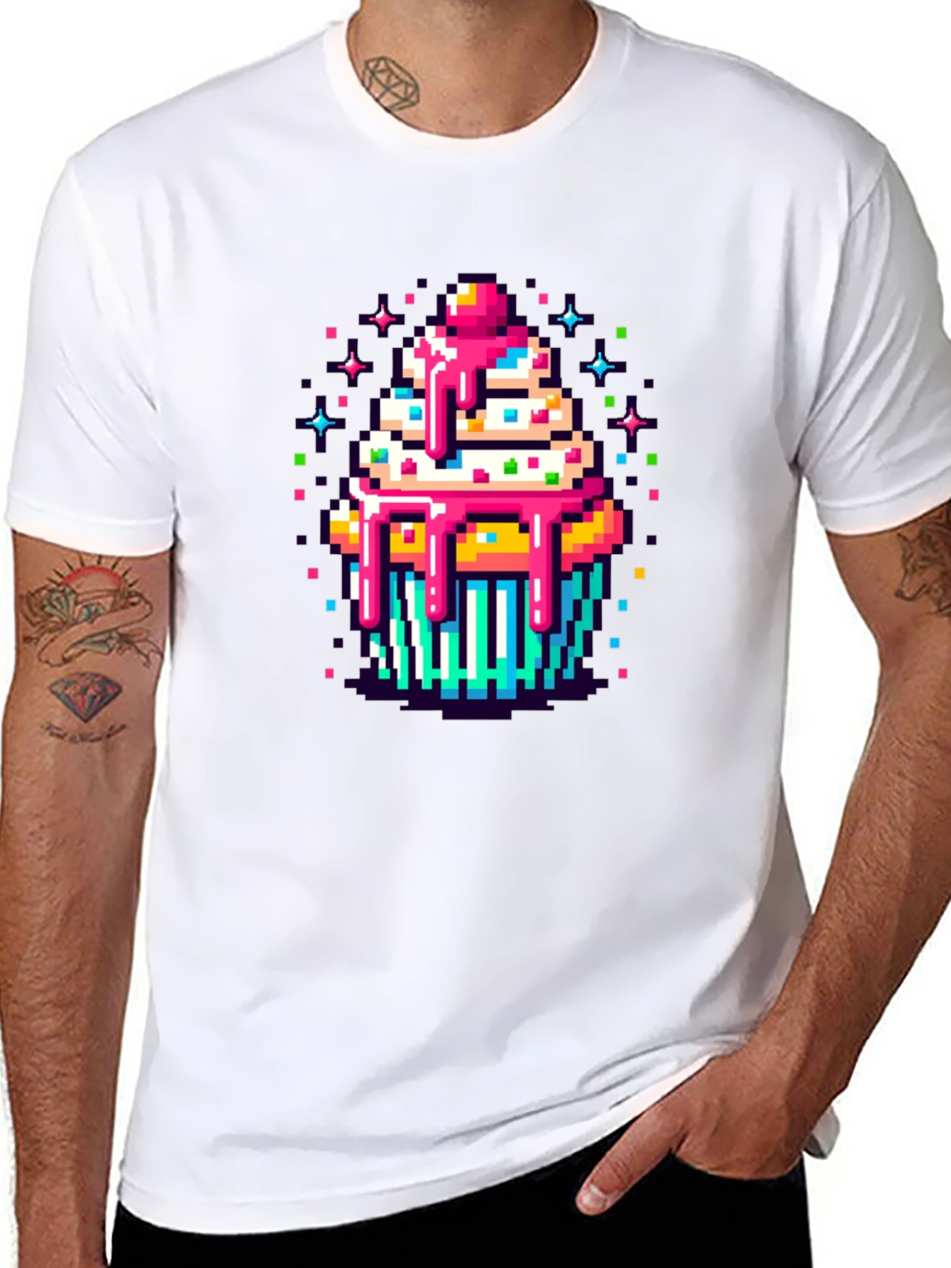 Black Pixel Art Cupcake Graphic Tee - Sweet Style! view 8
