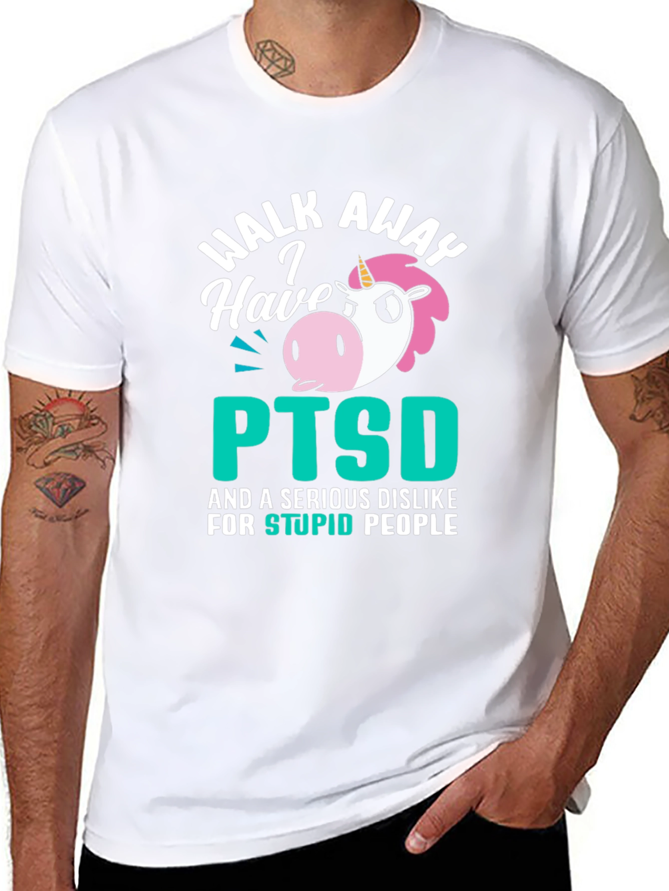 Black Walk Away PTSD Unicorn Graphic T-Shirt view 8