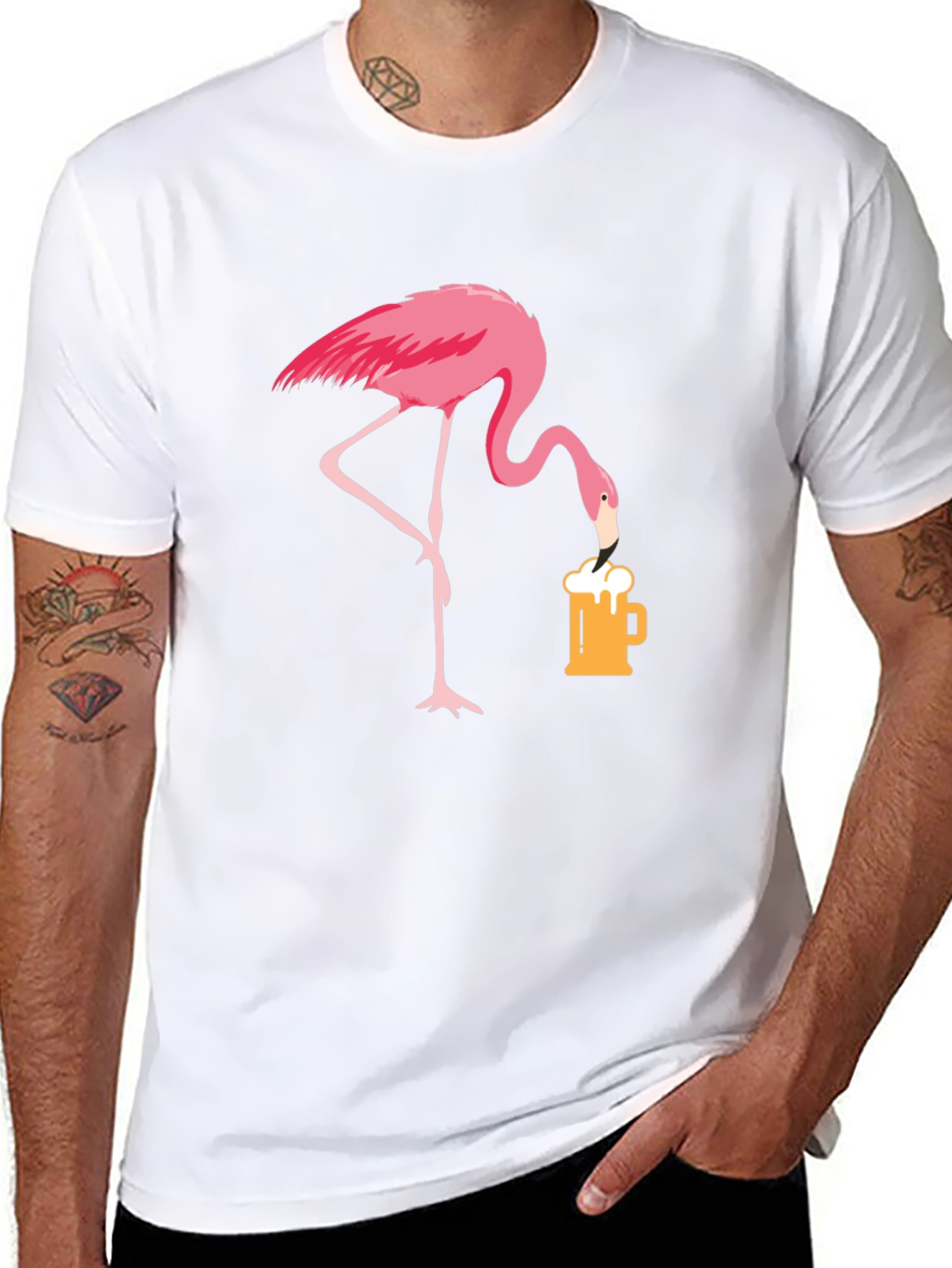 Black Flamingo Beer Lover T-Shirt - Casual Graphic Tee view 8