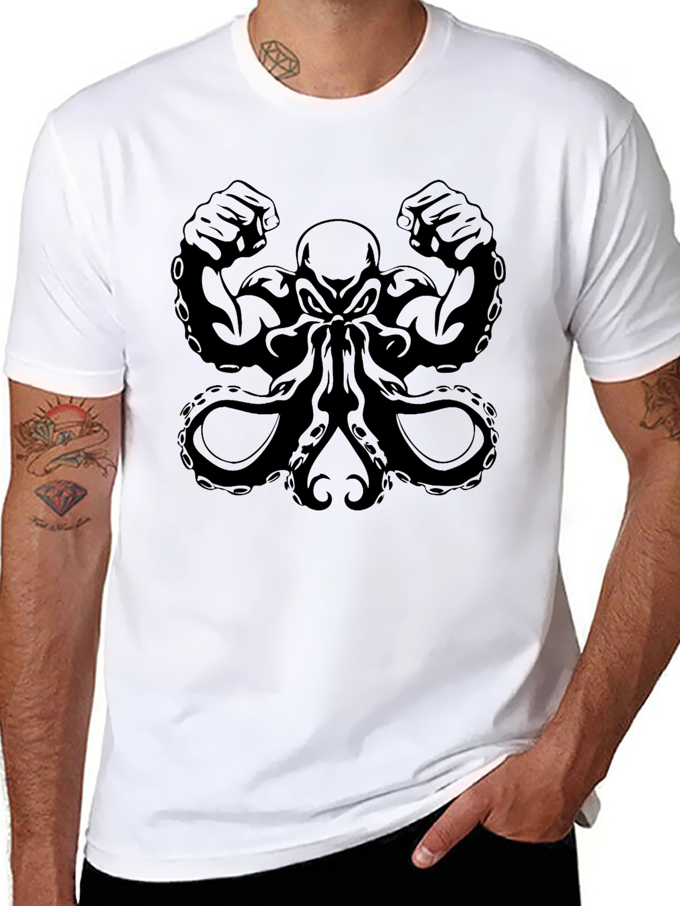Black Muscular Octopus Graphic T-Shirt - Black view 8