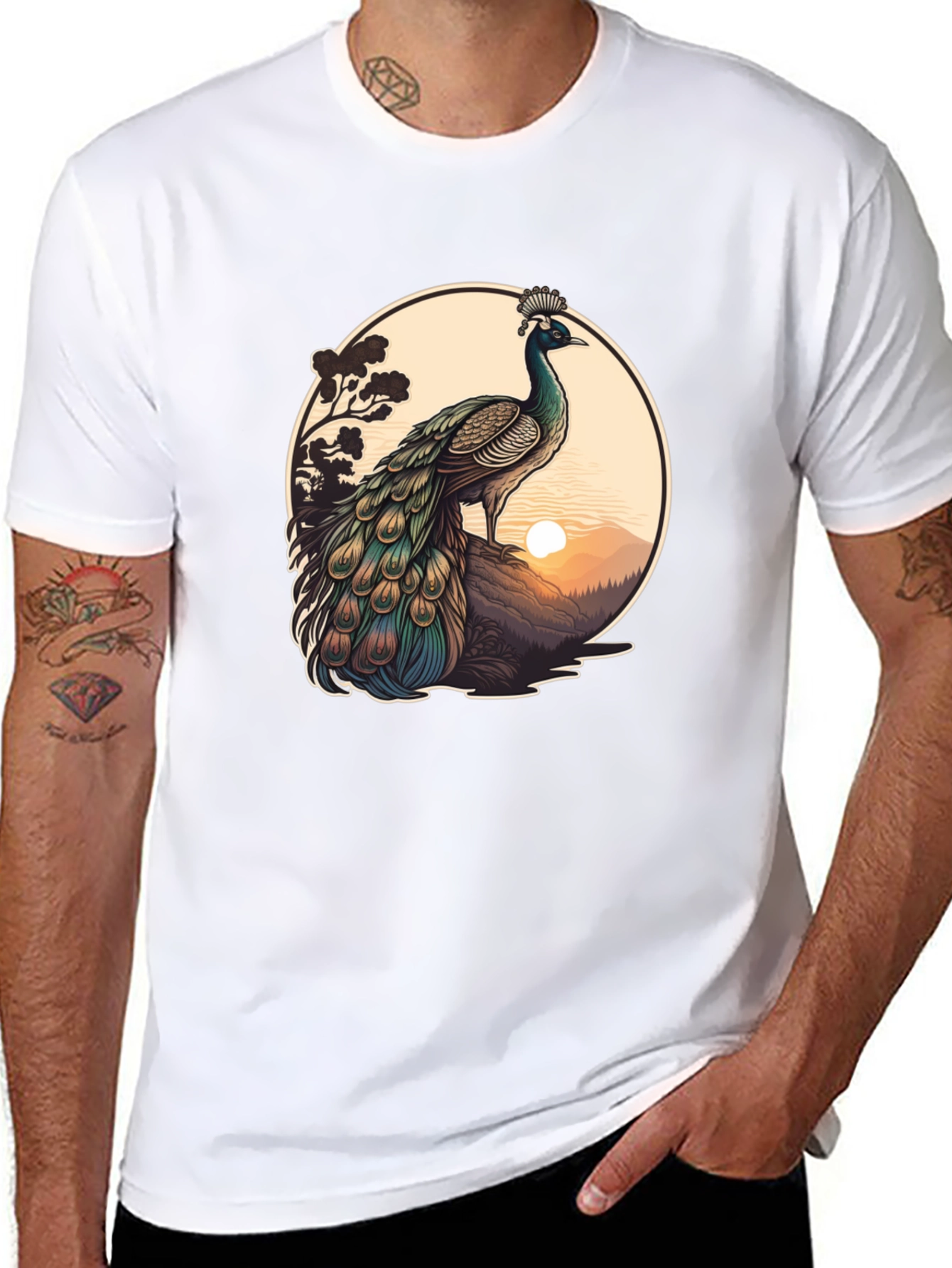 Black Peacock Graphic Tee - Nature Inspired Design view 8