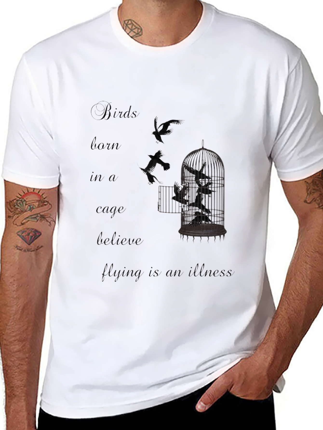 Black Birds Born in a Cage Graphic T-Shirt view 8