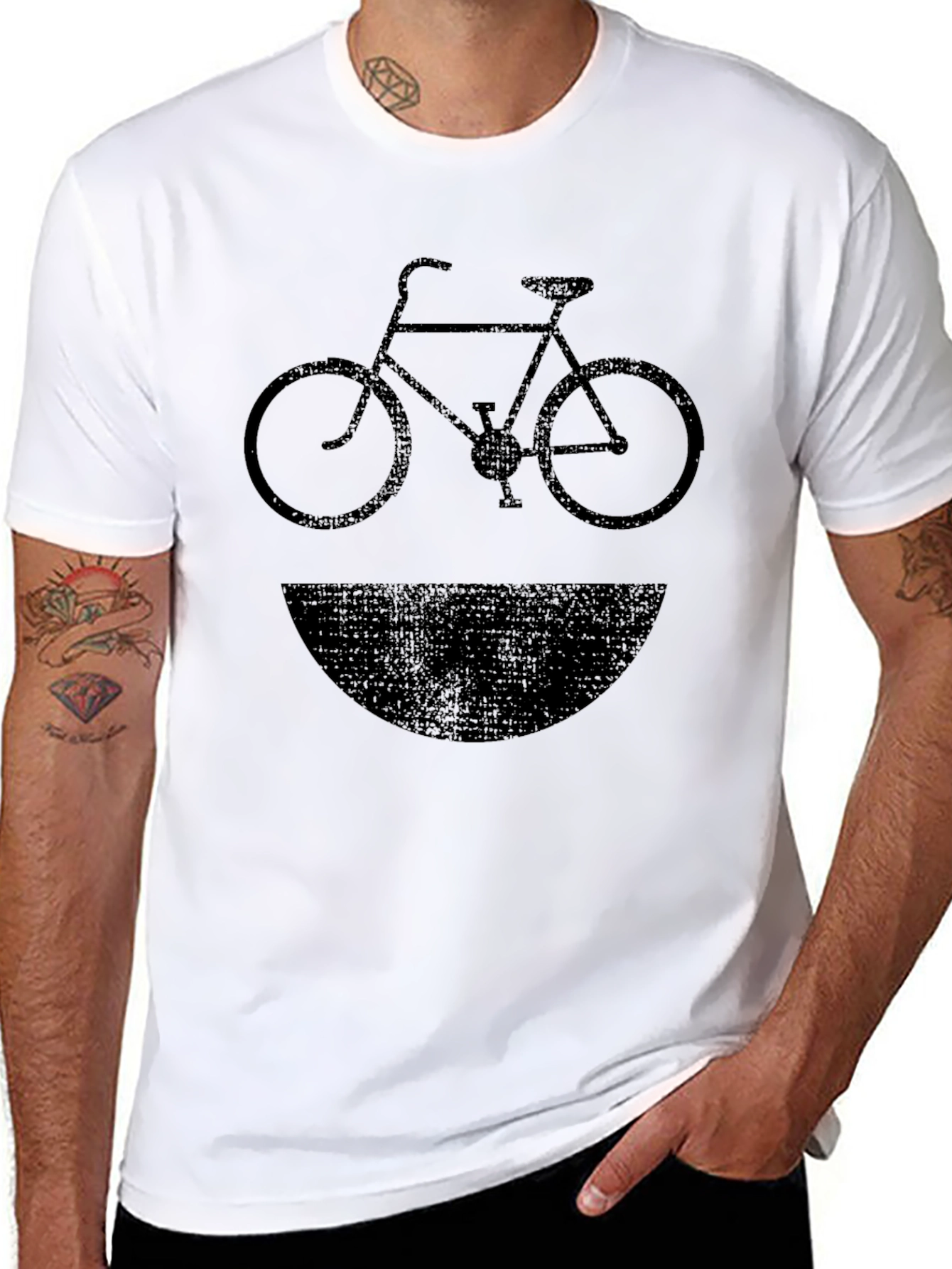 Black Vintage Bike Graphic T-Shirt - Black Crew Neck view 8