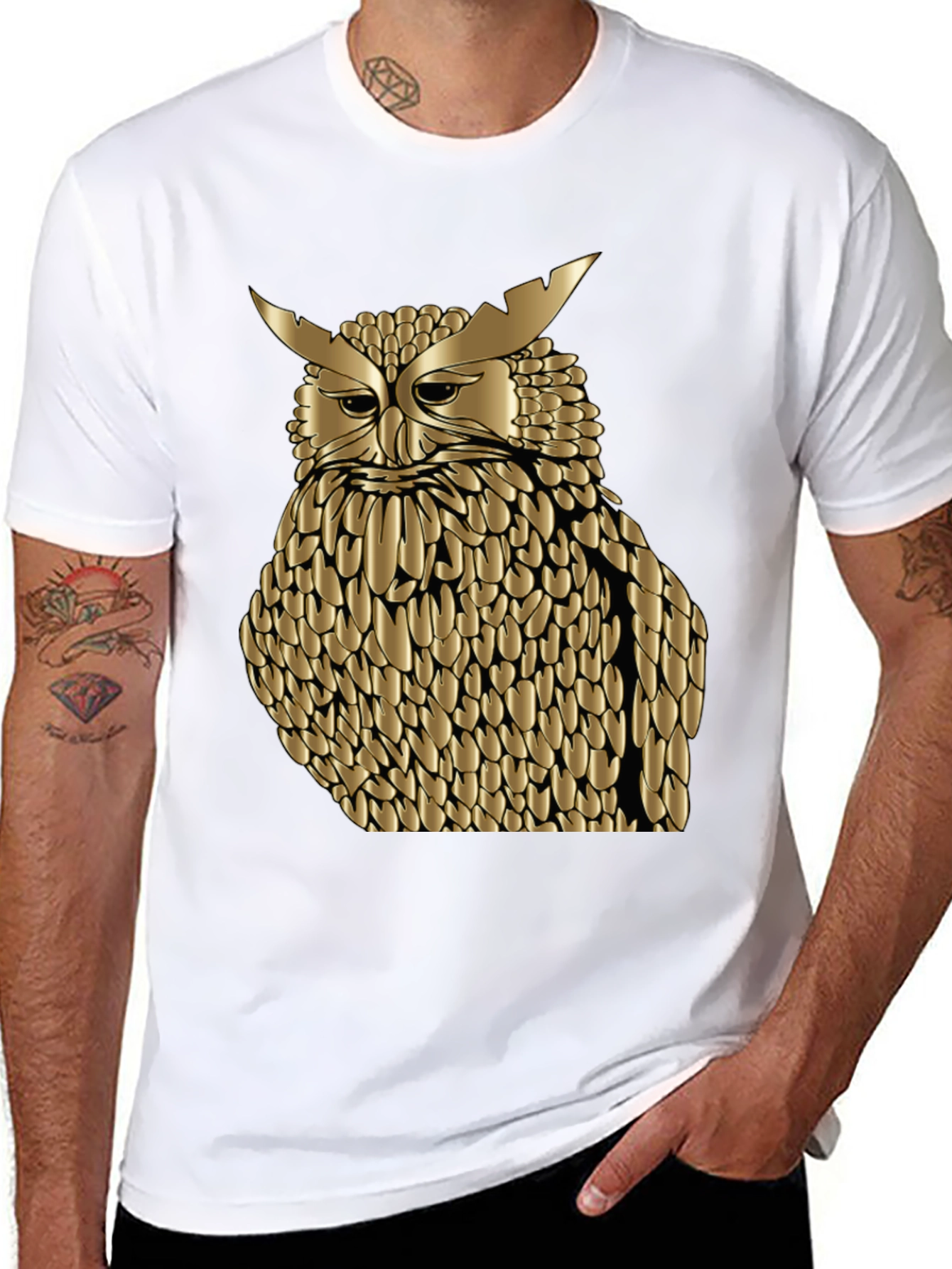 Black Golden Owl Graphic Tee - Black Cotton Blend Shirt view 8