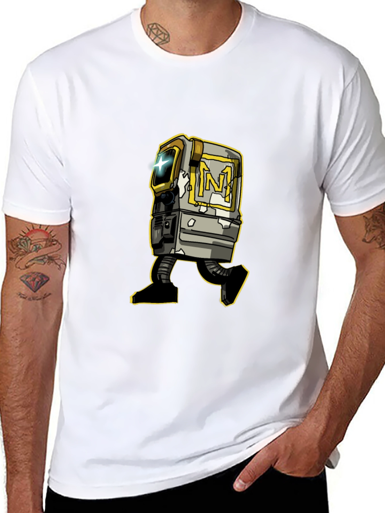 Black Retro Robot Graphic Tee - Stylish Black T-Shirt view 8