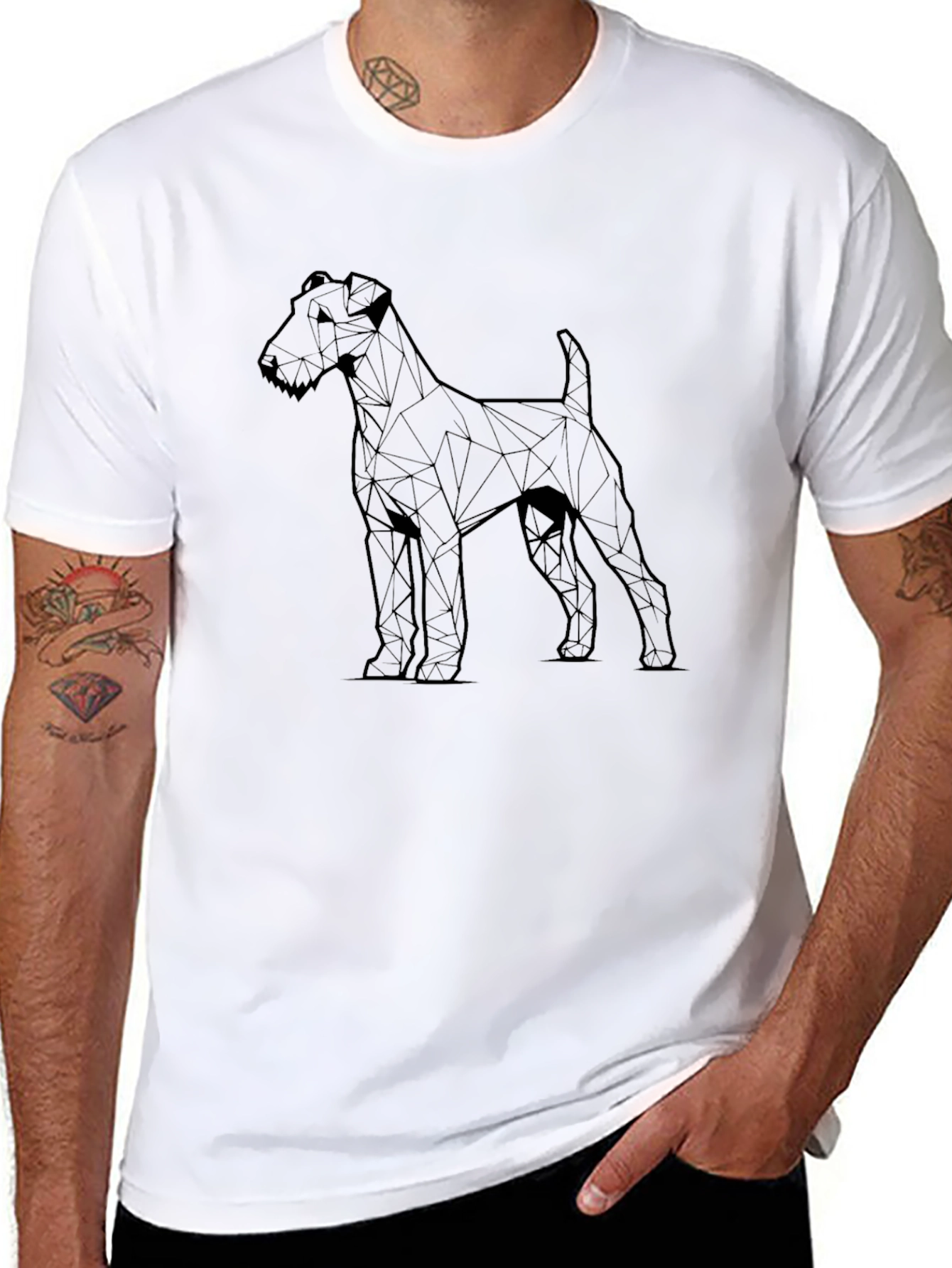 Black Geometric Dog Graphic Tee - Men's Black T-Shirt view 8