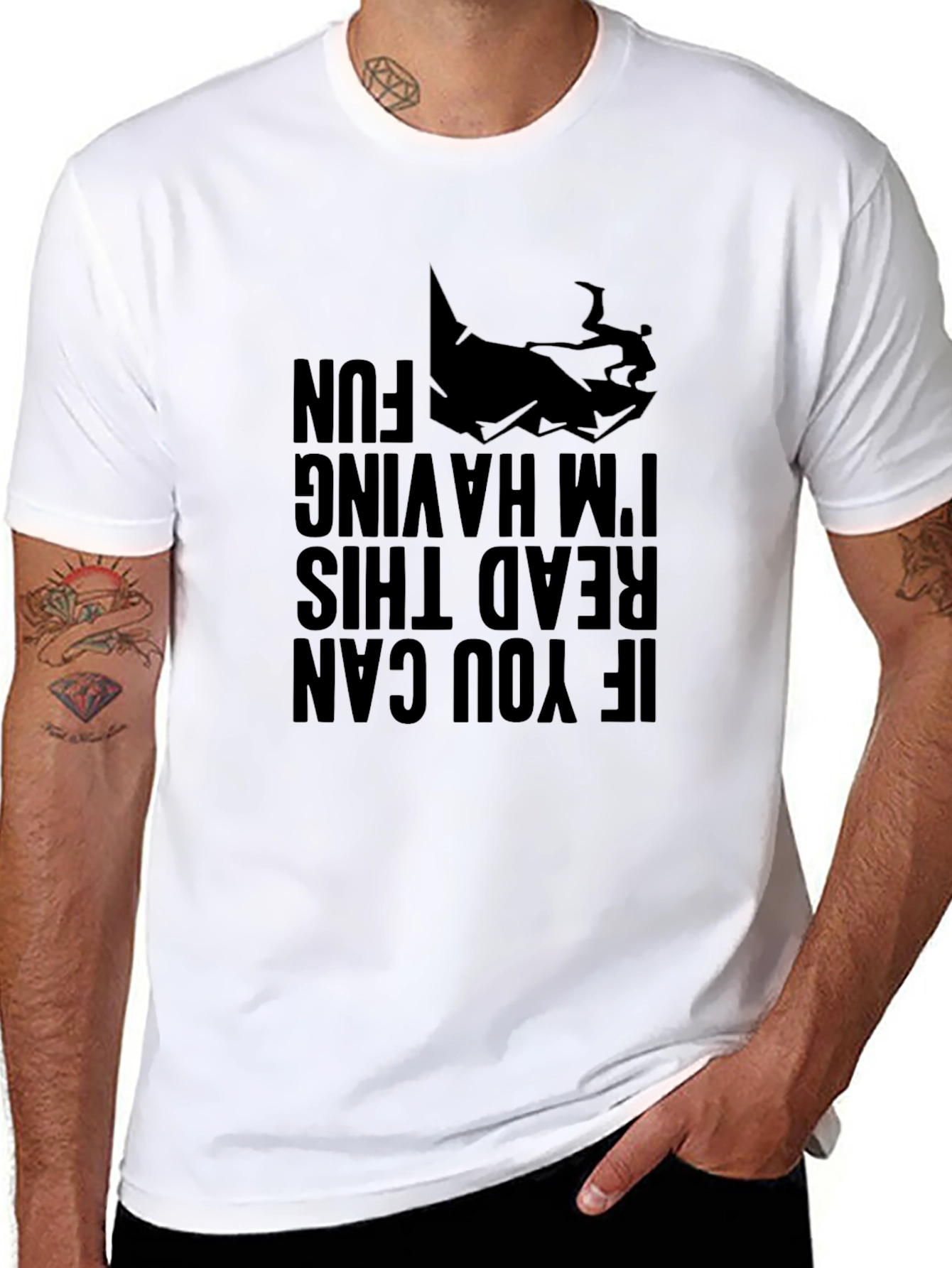 Black Funny Upside Down Graphic Tee - If You Can Read This T-Shirt view 8