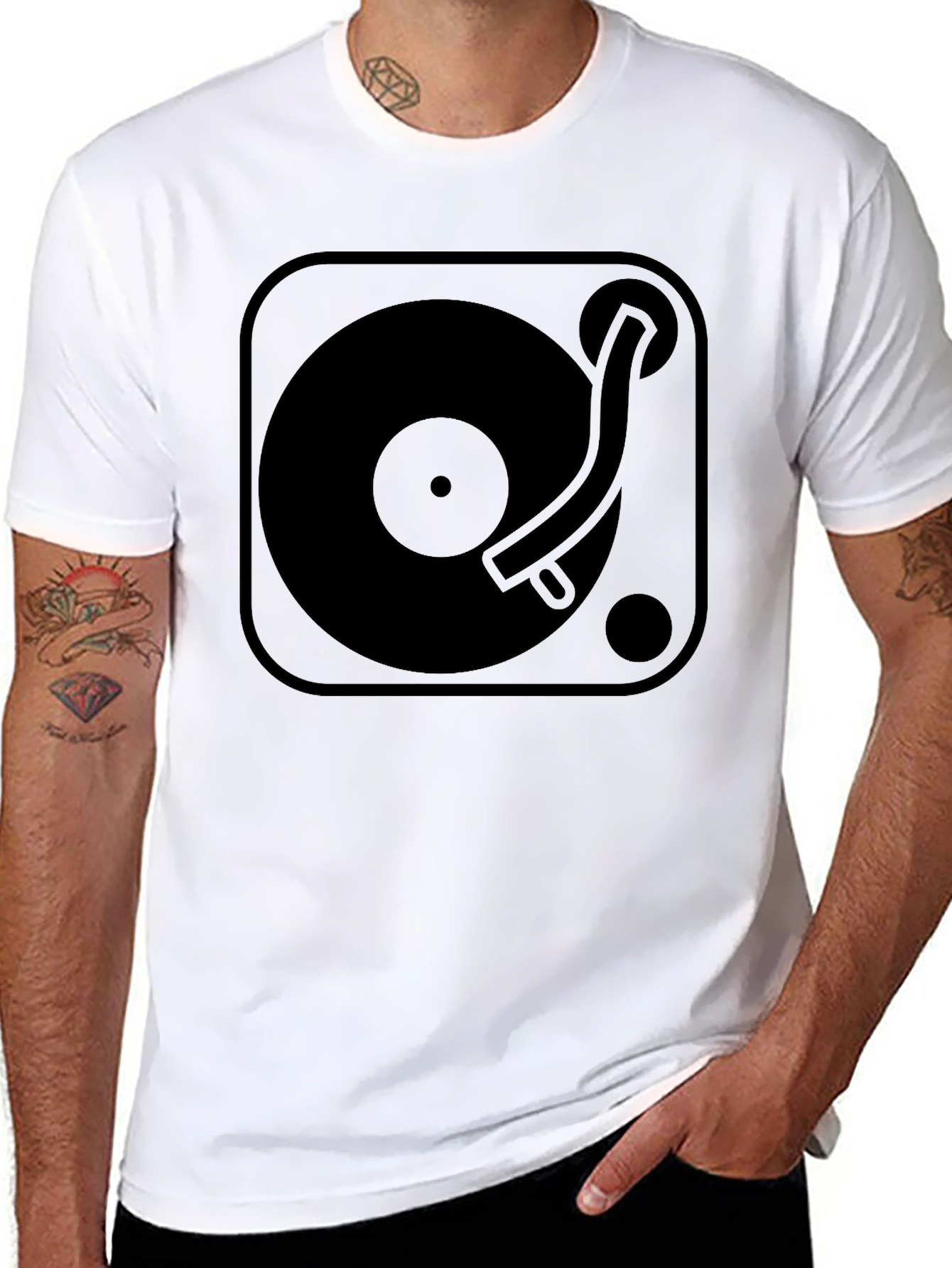 Black Turntable Graphic Tee - Vintage DJ T-Shirt view 8