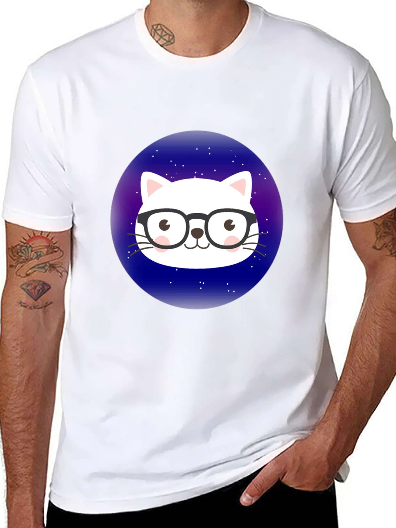 Black Cool Cat in Space T-Shirt view 8