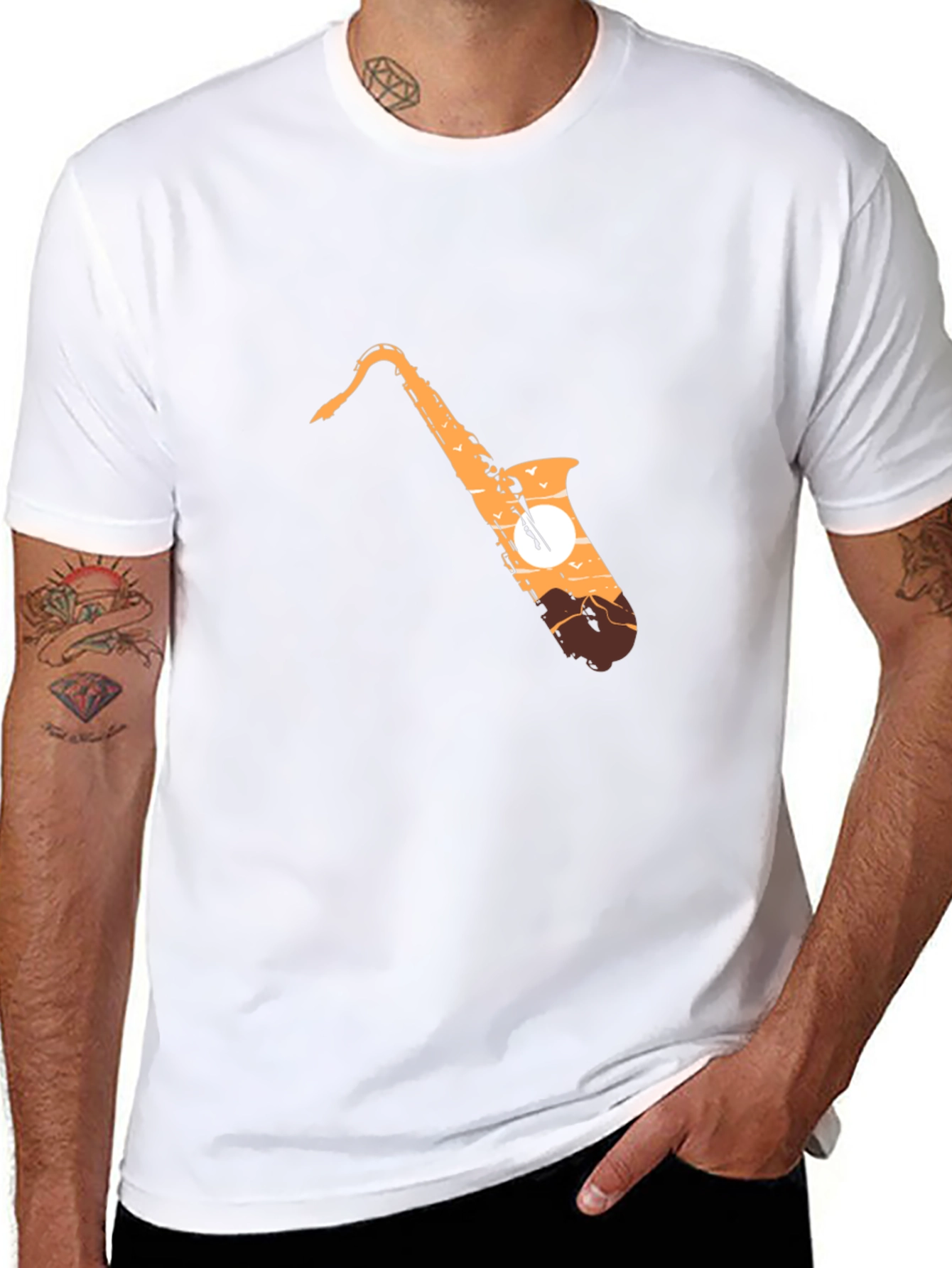 Black Saxophone Sunset Graphic T-Shirt - Stylish Music Lover Tee view 8
