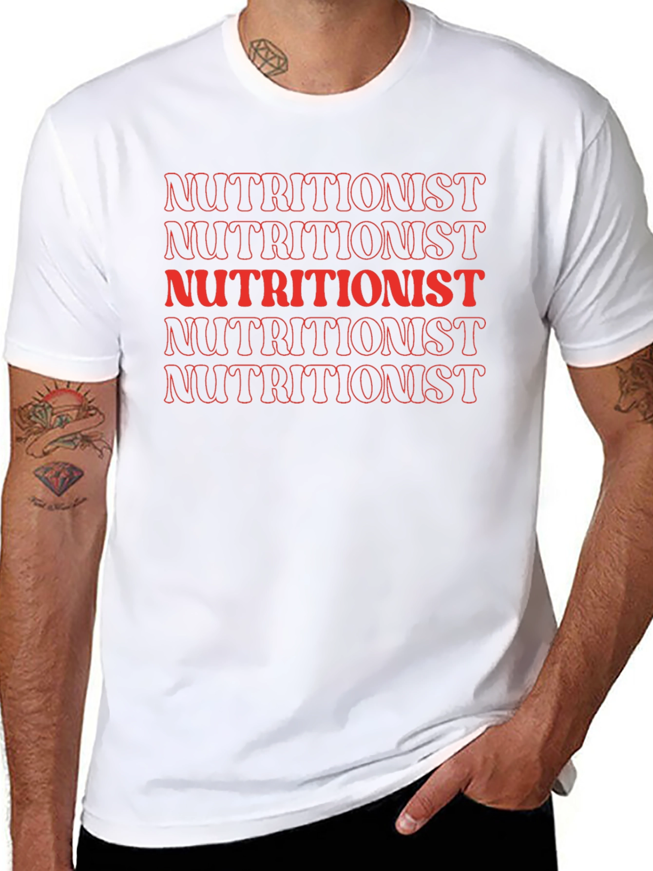 Black Nutritionist T-Shirt - Red Retro Text Design view 8