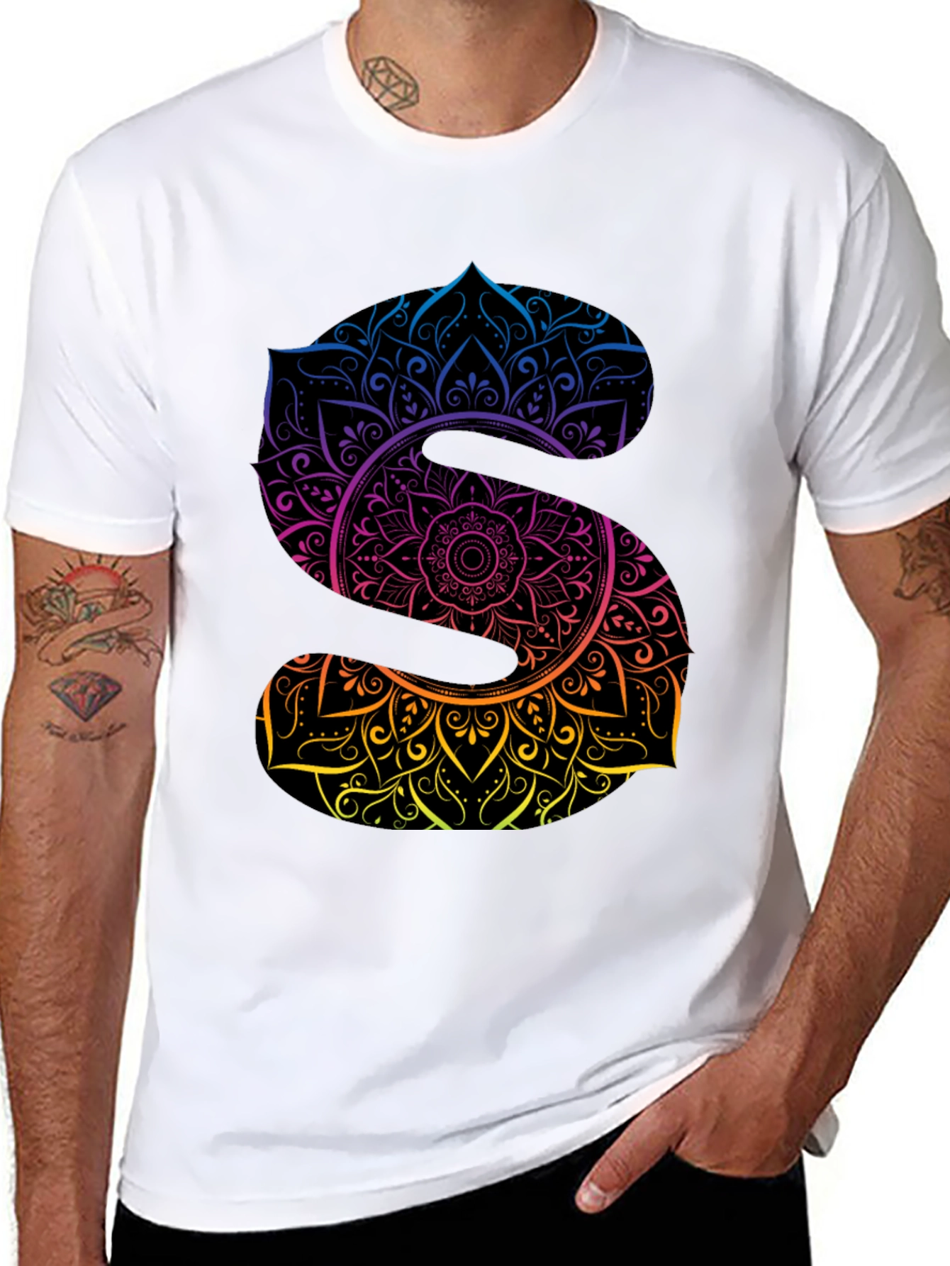 Black Mandala Letter S Graphic Black T-Shirt view 8