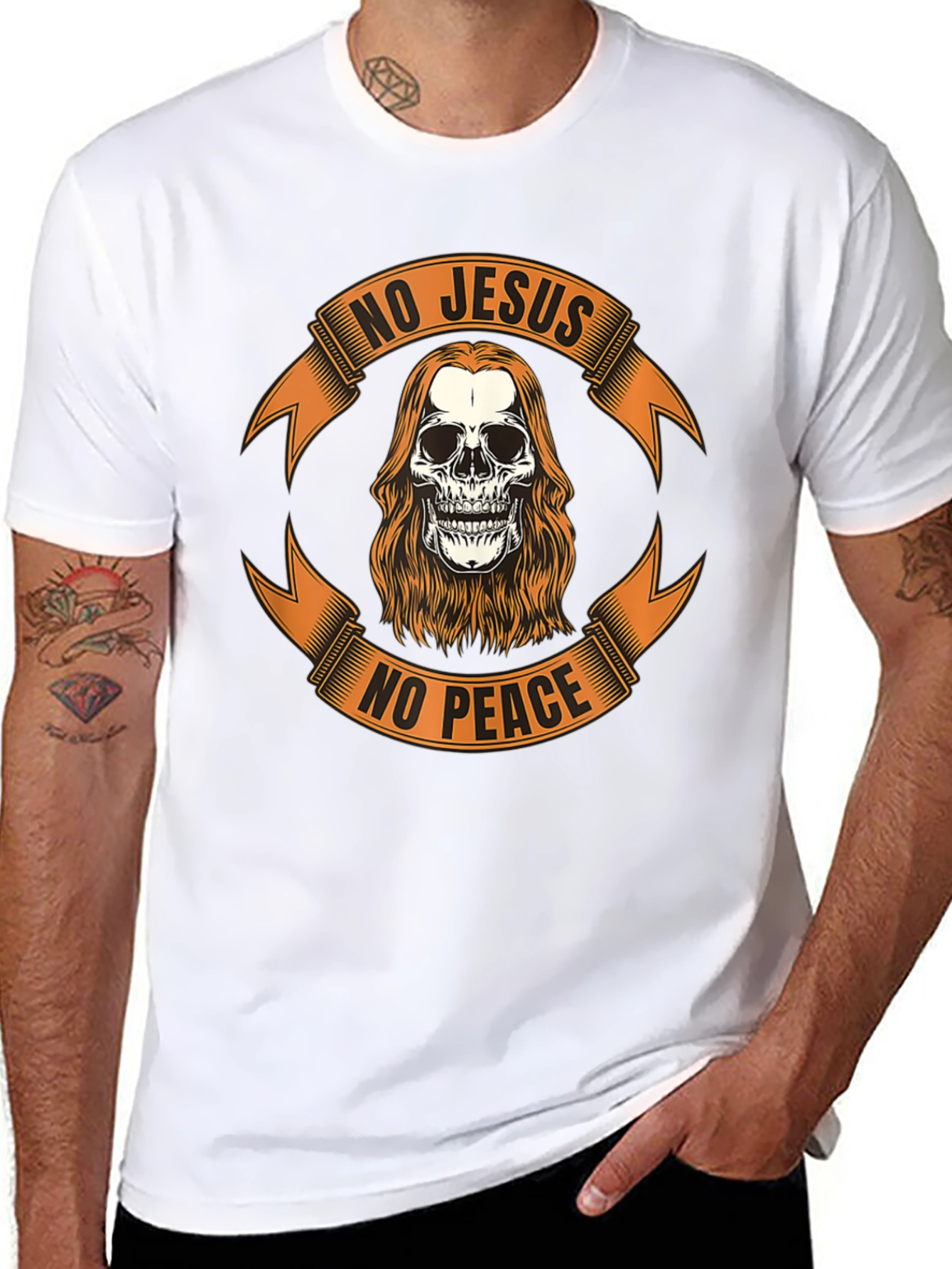 Black No Jesus No Peace Skull Graphic Tee - Black view 8