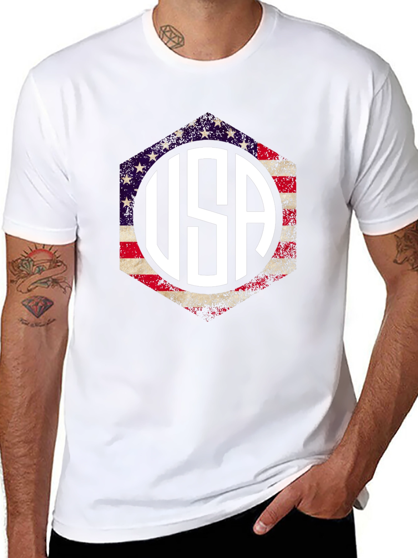 USA Patriotic T-Shirt, American Flag Graphic Tee - 8