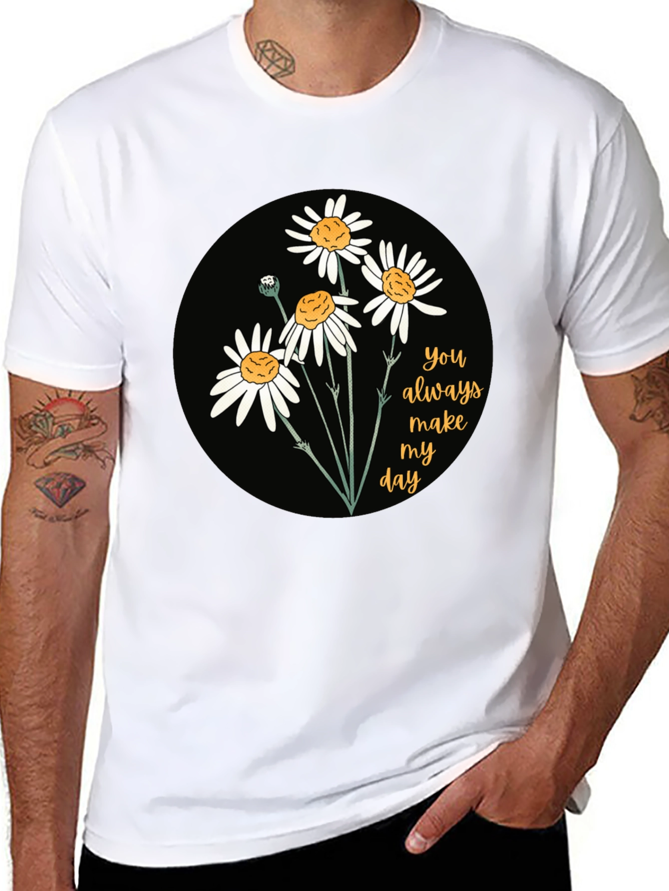 Black Floral Daisy T-Shirt: You Always Make My Day! view 8