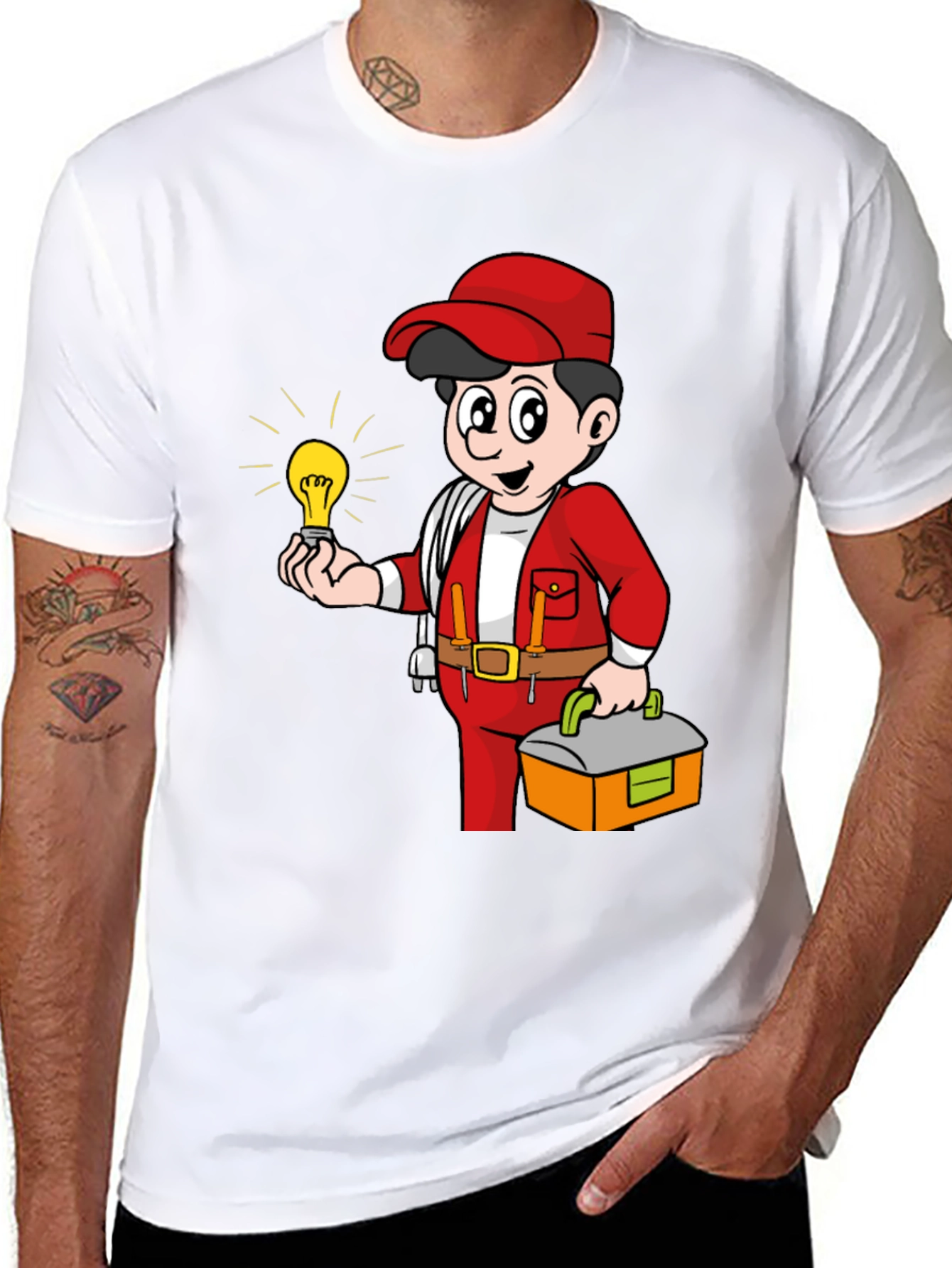 Black Electrician Cartoon Graphic Tee view 8
