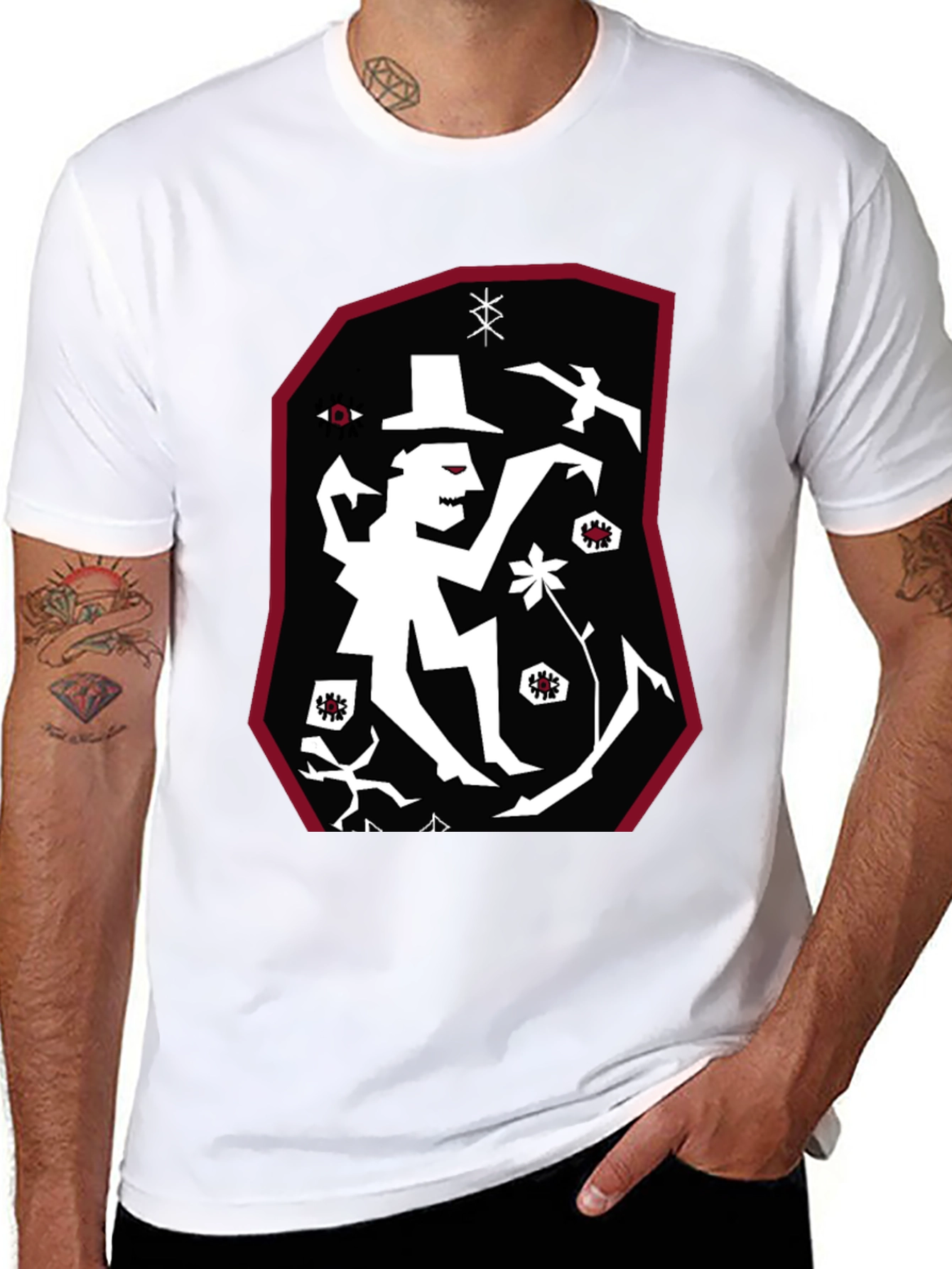 Black Unique Graphic Print T-Shirt - Eye-Catching Design view 8