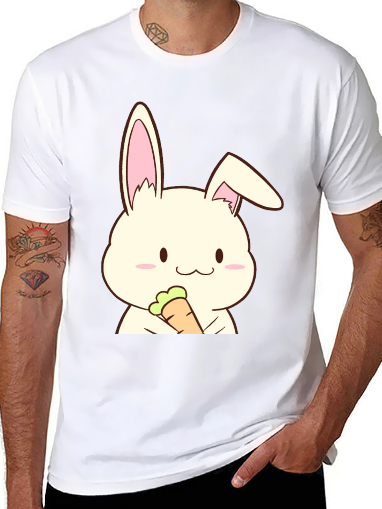 Black Cute Rabbit Holding Carrot Graphic T-Shirt view 8