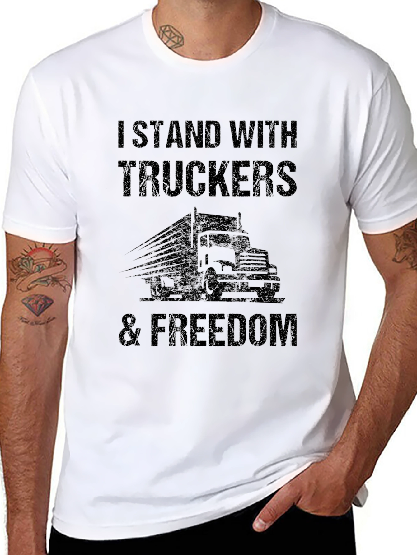 Black I Stand With Truckers & Freedom Tee view 8