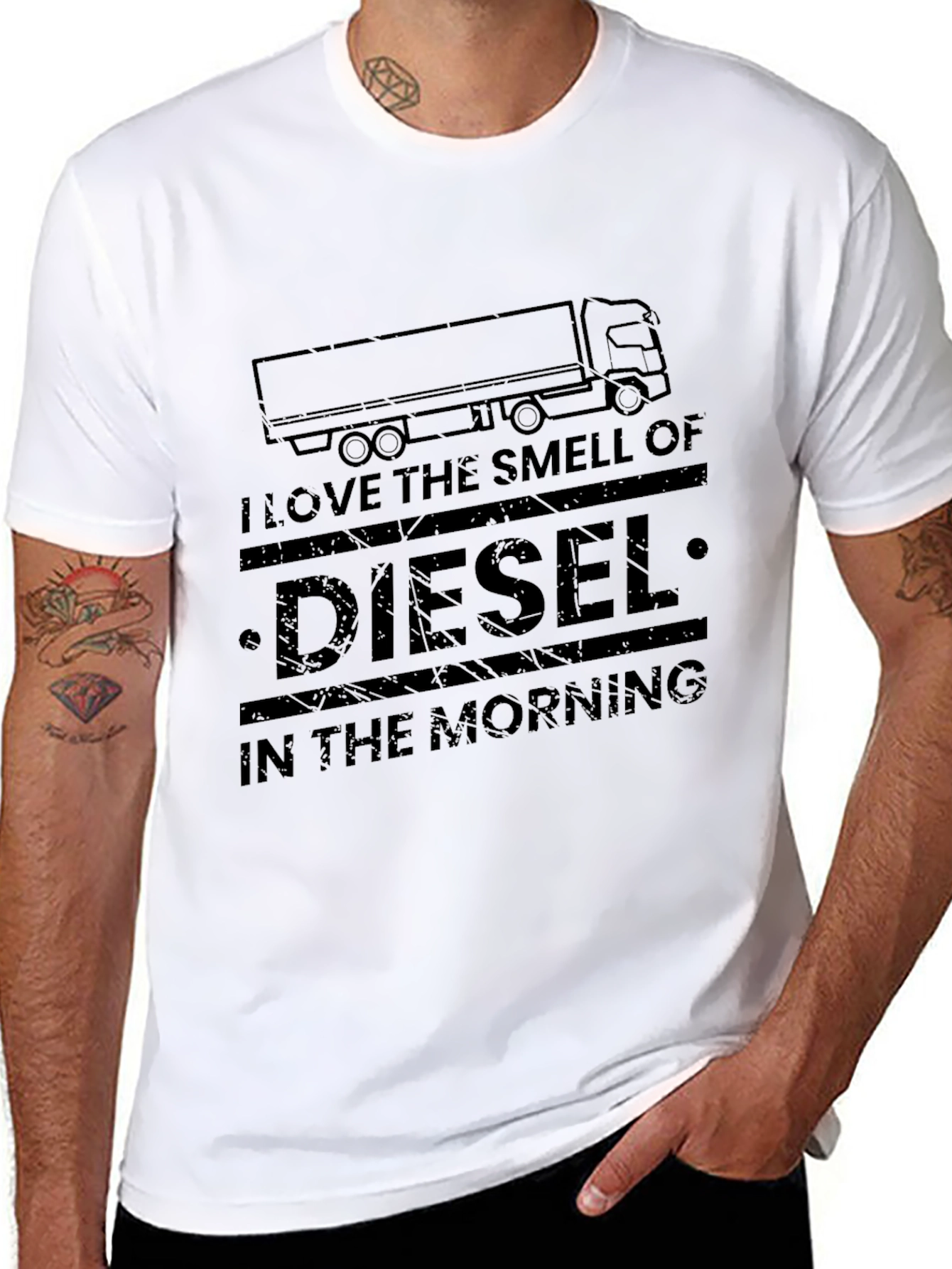 Black Diesel Smell Trucker Tee -  Men's Black Graphic T-Shirt view 8