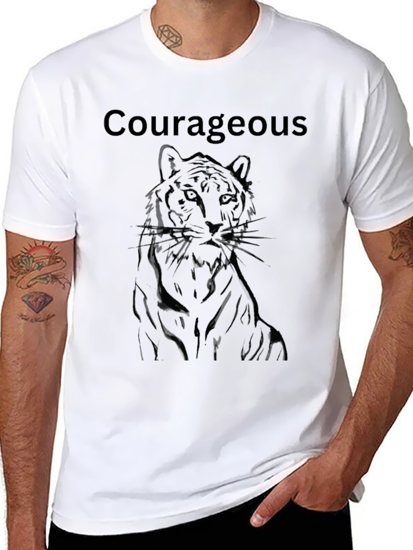 Black Courageous Tiger Graphic T-Shirt - Mens Black Tee view 8