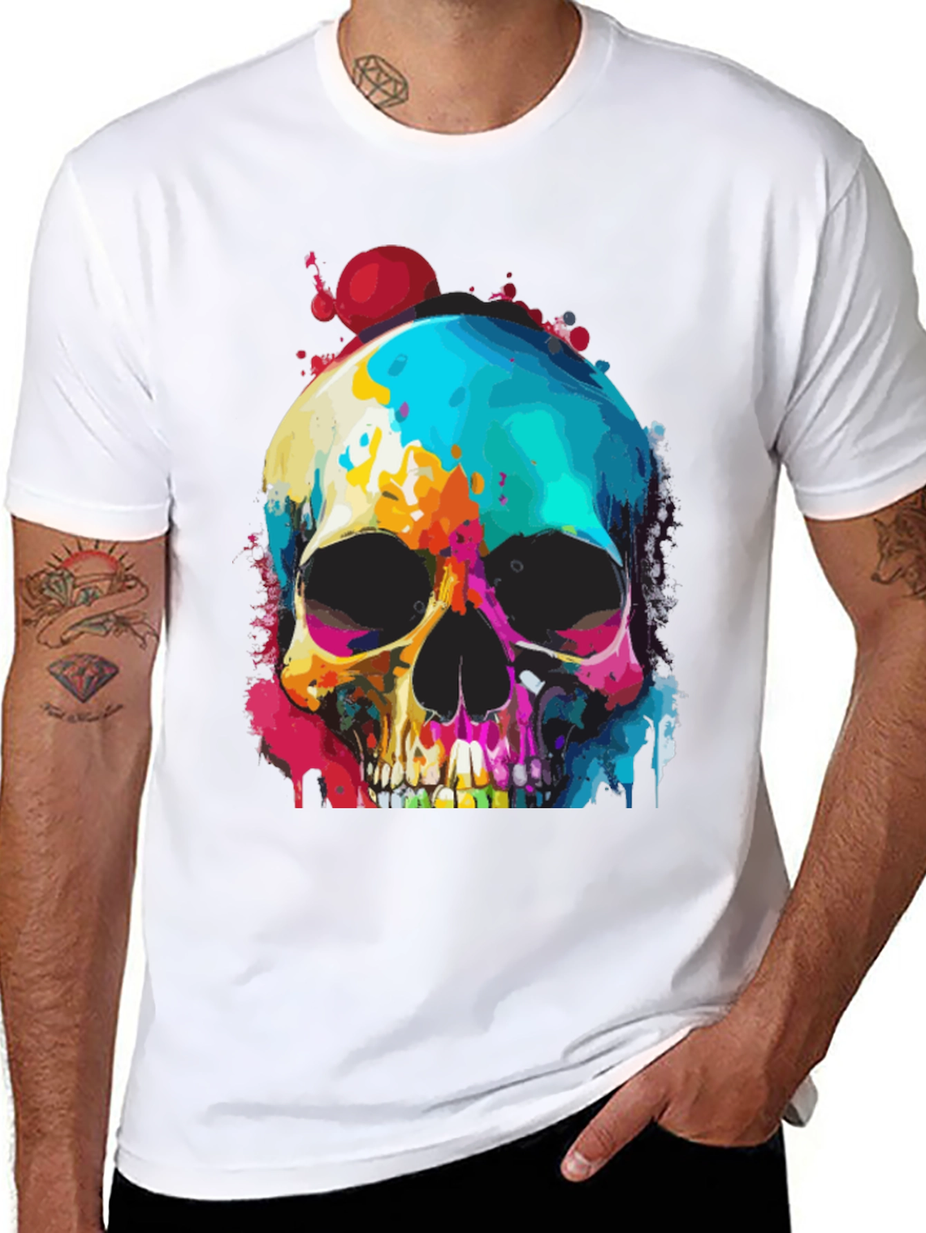 Black Vibrant Skull Graphic Tee - Men's Black T-Shirt view 8