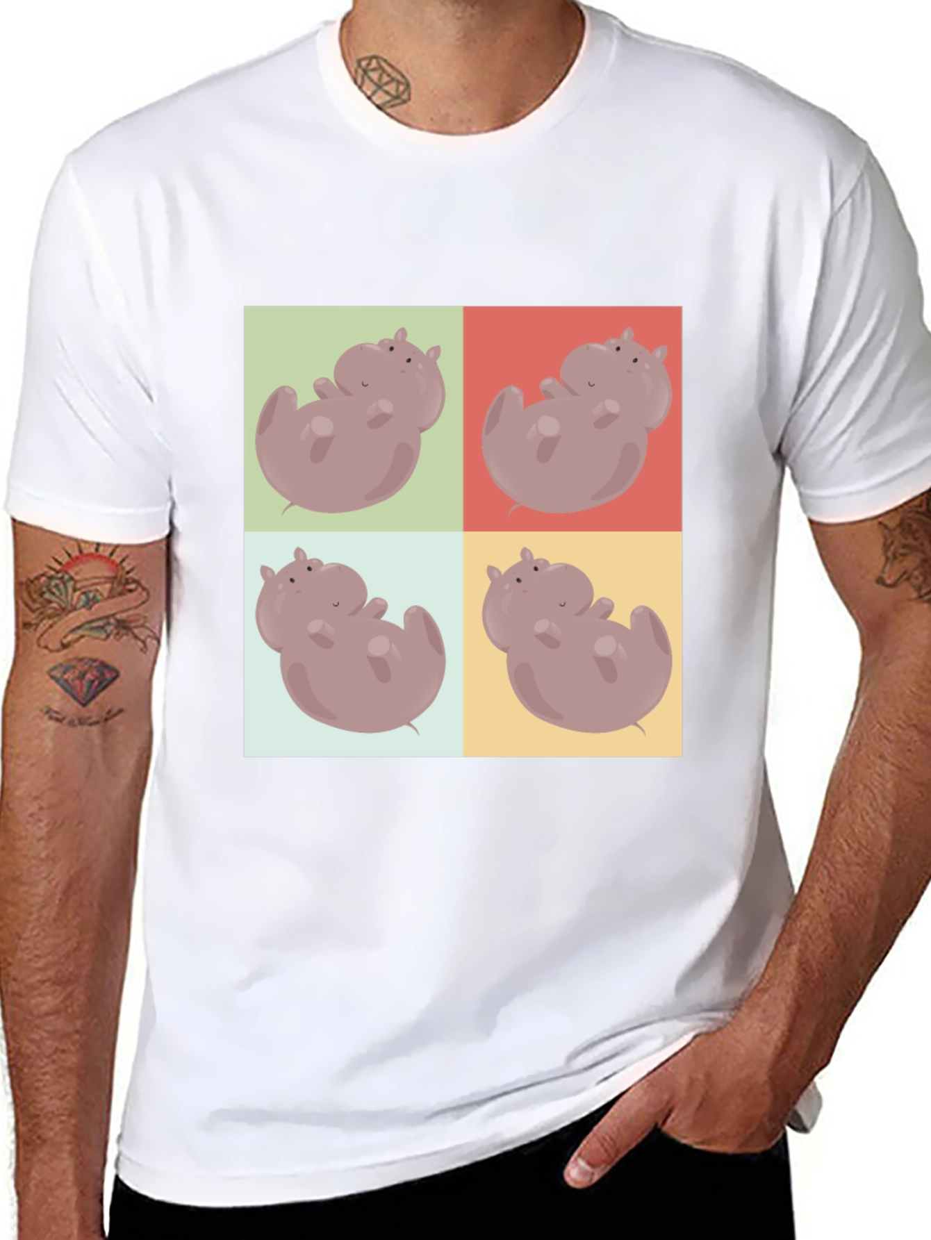 Black Hippo Pop Art Black T-Shirt view 8