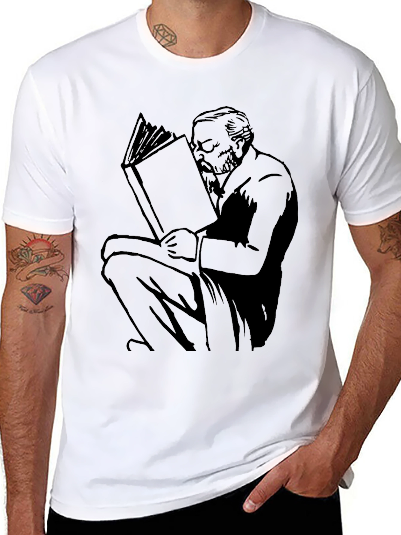 Black Reading Man Graphic Tee - Unisex Black T-Shirt view 8