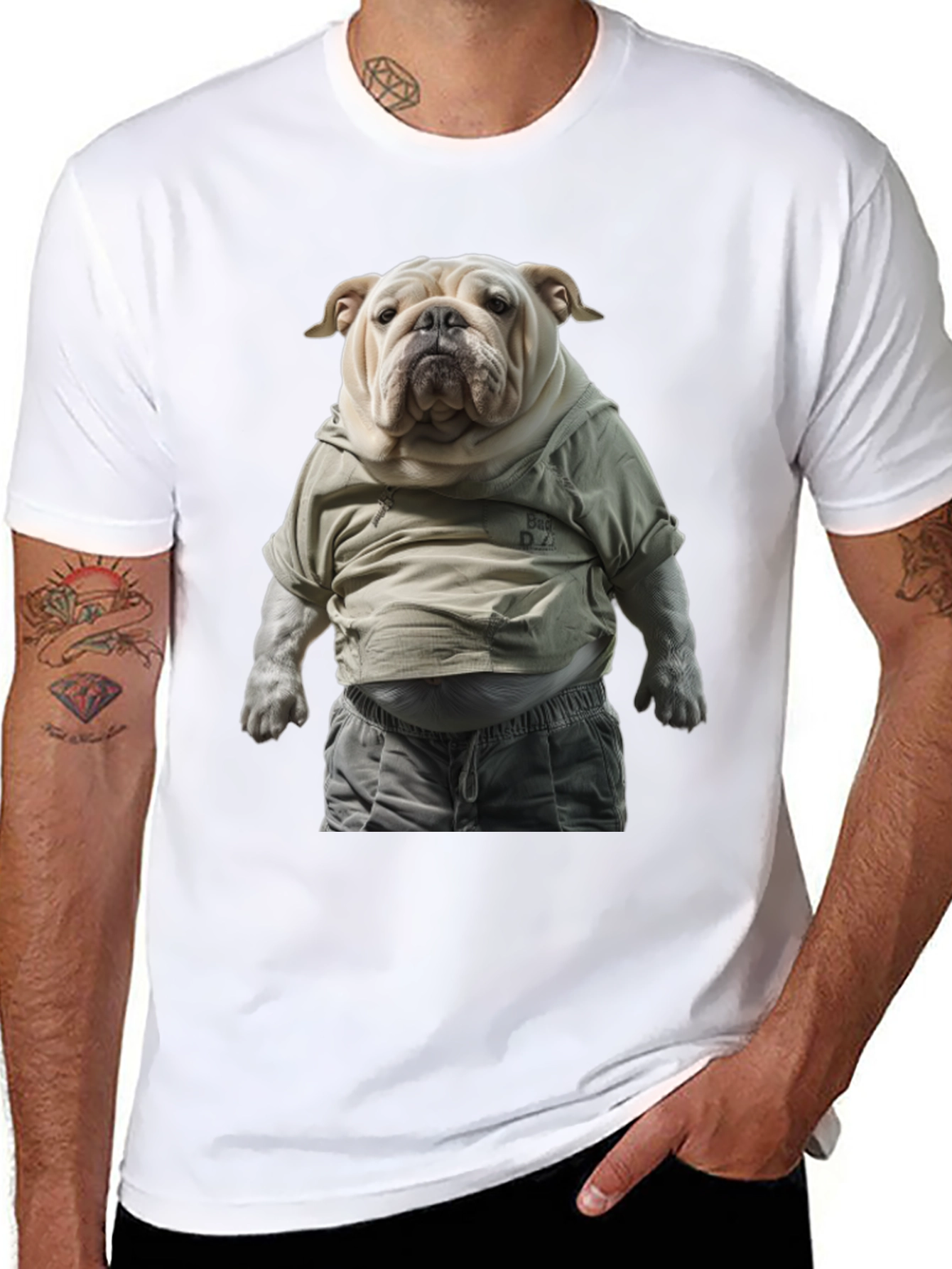 Black Bulldog in Hoodie Graphic Tee view 8