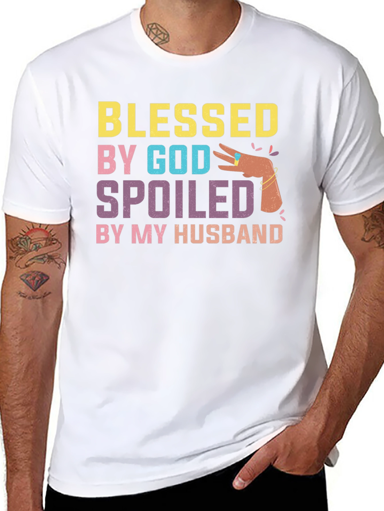 Black Blessed by God Spoiled by my Husband T-Shirt view 8