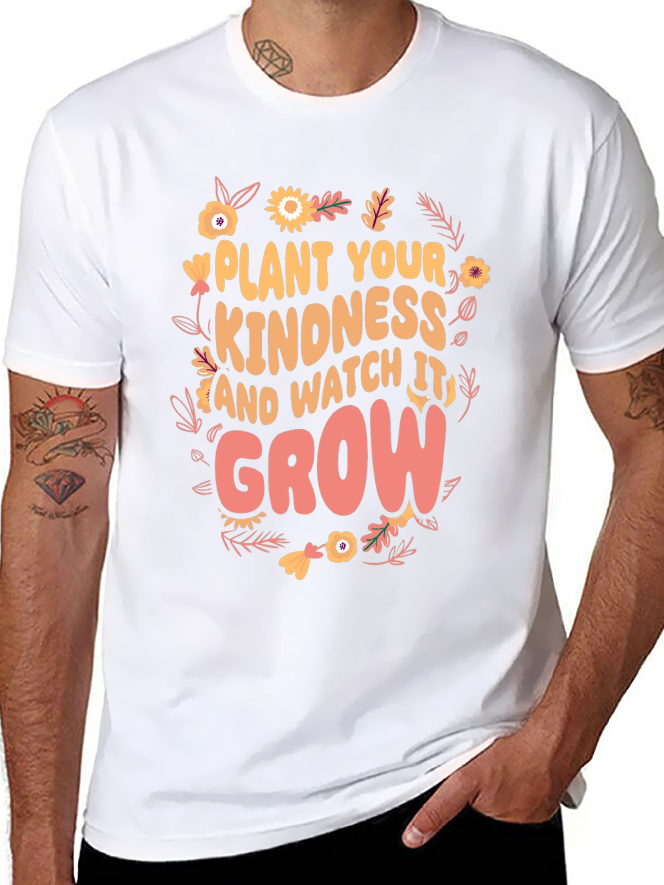 Black Kindness Grow T-Shirt - Floral Design view 8