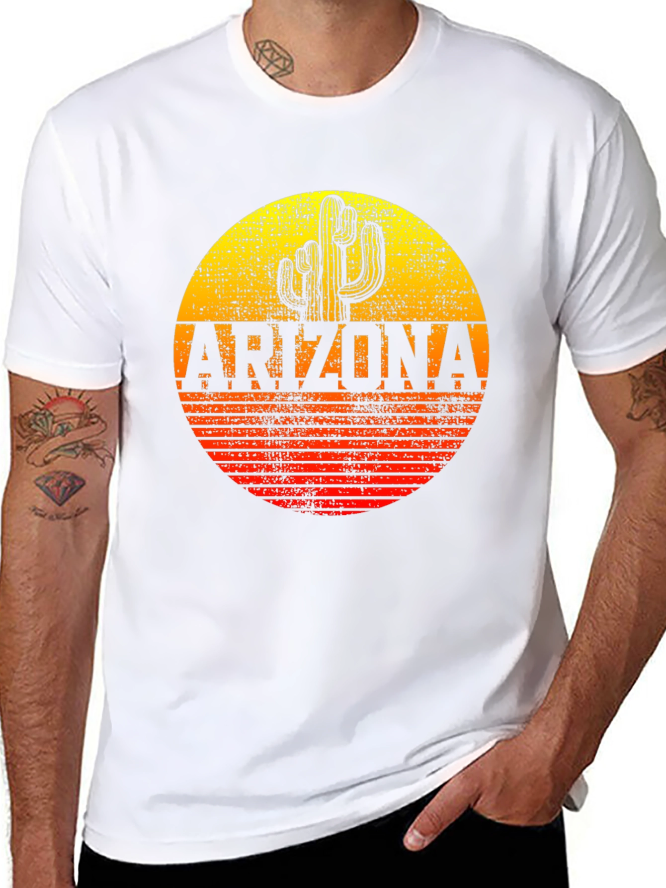 Black Arizona Cactus Graphic T-Shirt - Retro Sunset Design view 8