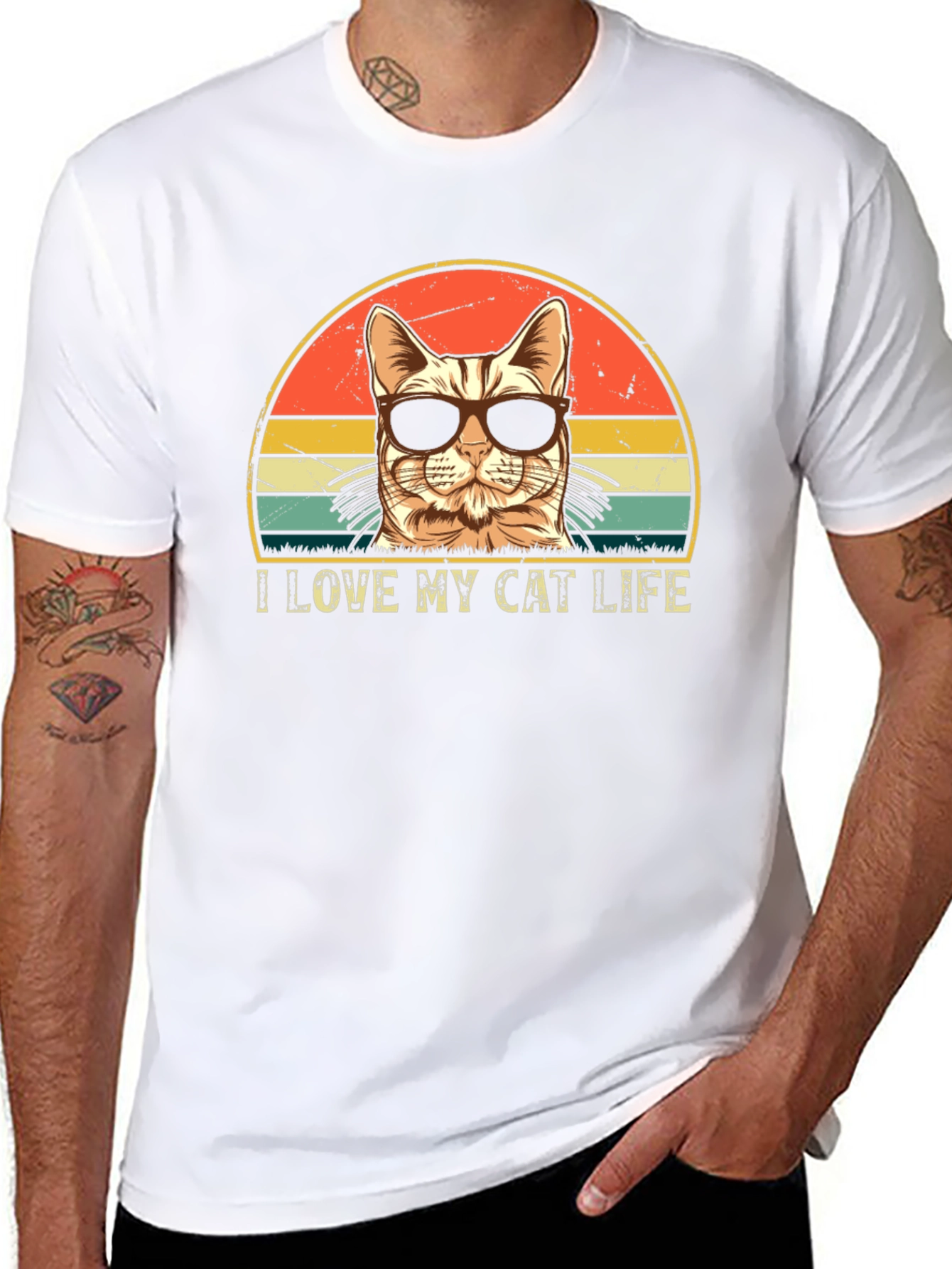 Black I Love My Cat Life Retro T-Shirt view 8