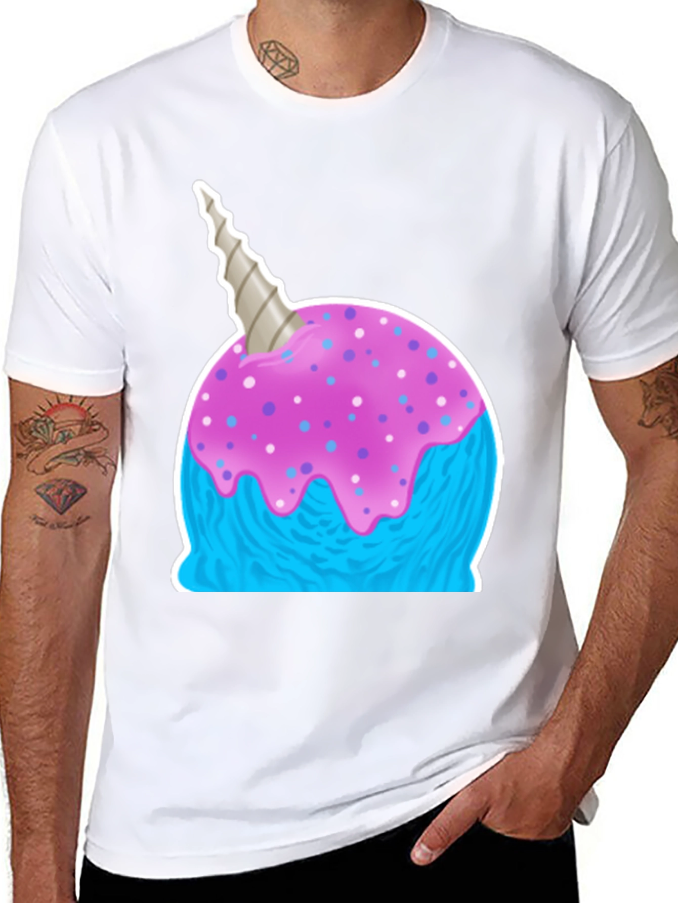 Black Narwhal Ice Cream Graphic Tee - Fun Novelty Shirt view 8